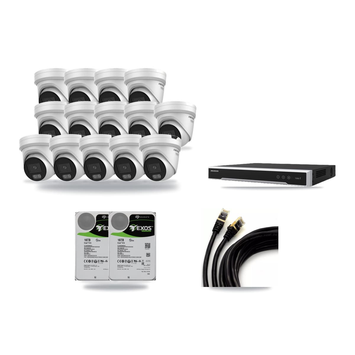 Hikvision 16-Channel 4K CCTV Kit — 14 DS-2CD2387G3 Turret Cameras + 2× 16TB Recording - Image 1