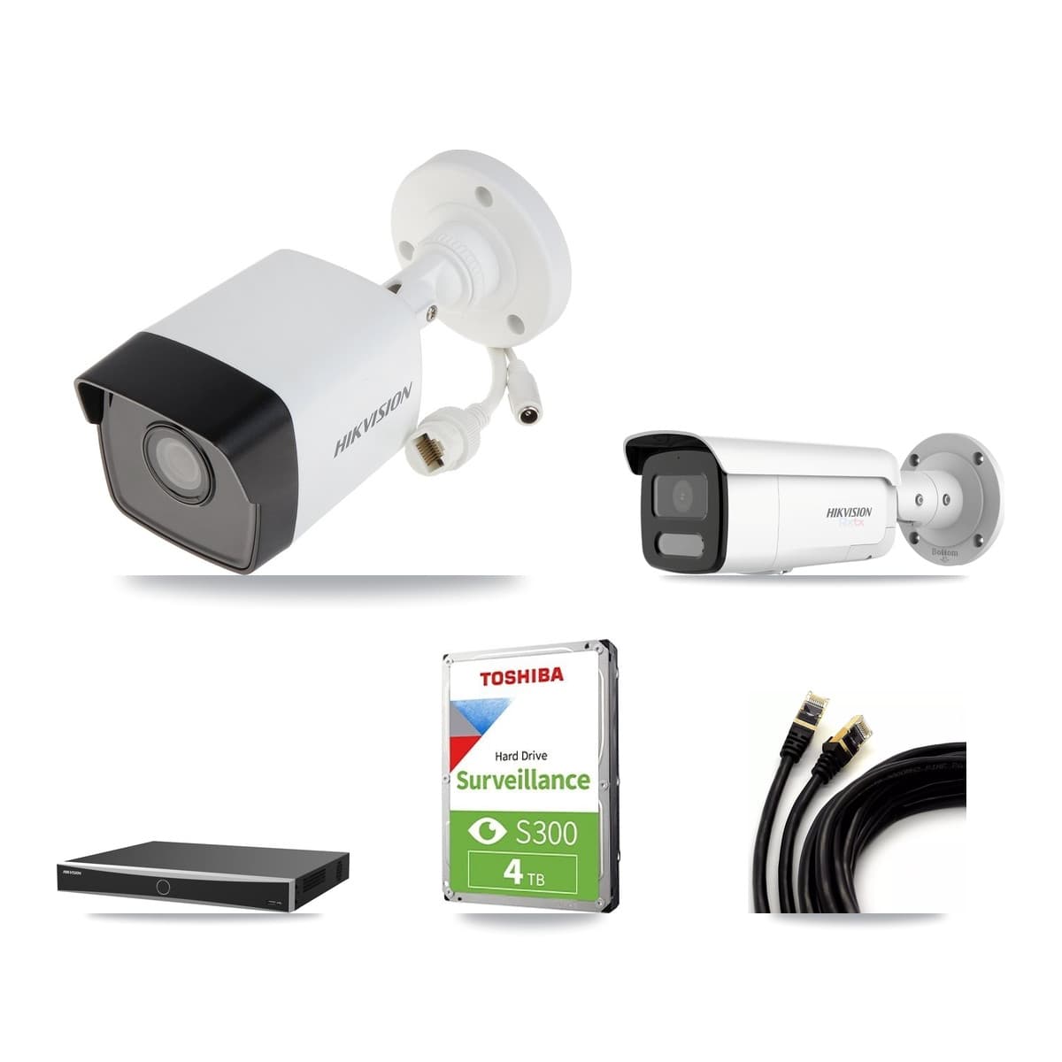 Hikvision 16-Channel 5MP – 4K CCTV Kit — 1 5MP + 1 White 4K Bullet Cameras + 4TB Recording (DS-7616NXI Recorder)