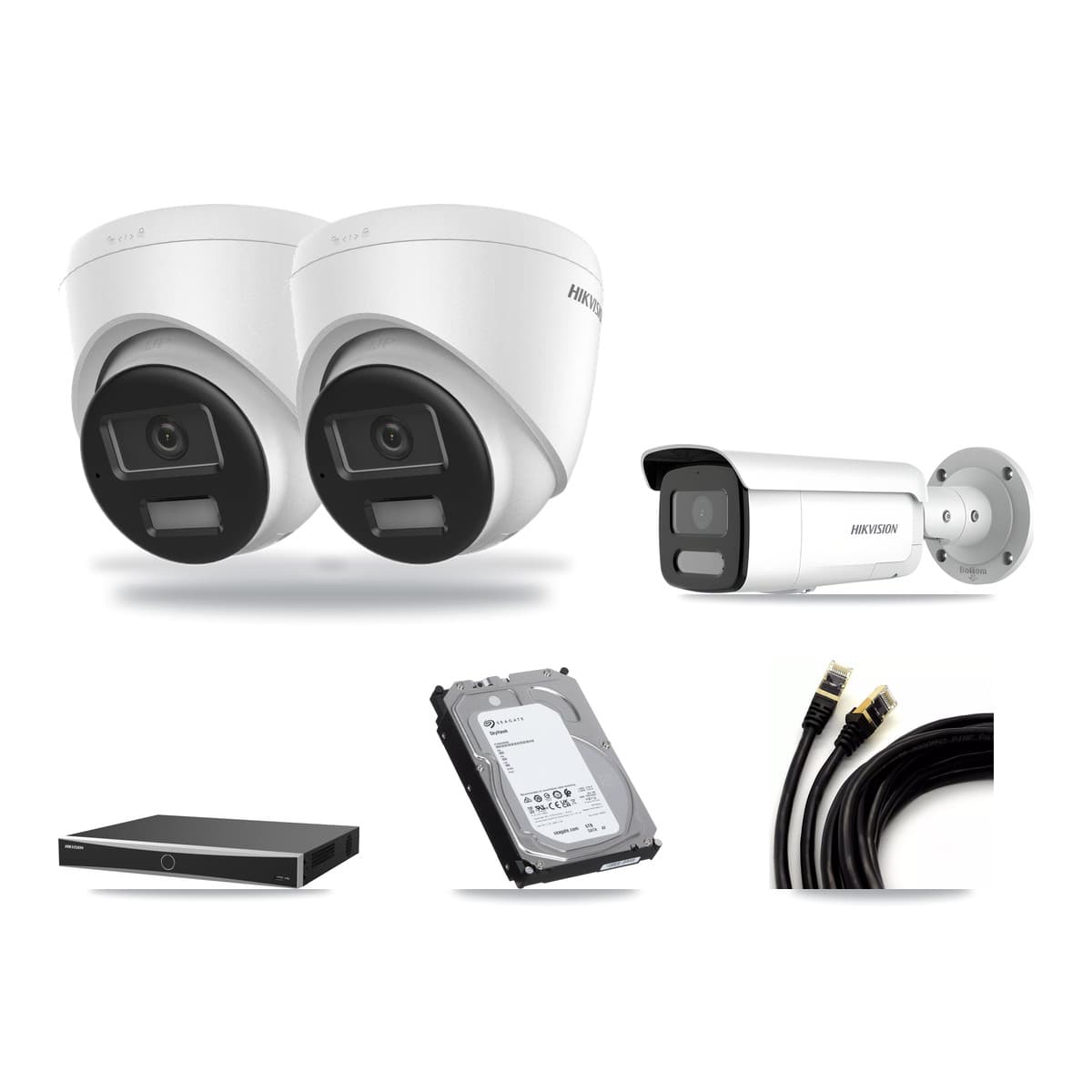 Hikvision 16-Channel 4MP – 4K CCTV Kit — 2 DS-2CD1383G2-LIUF/SL 4K Turret + 1 DS-2CD2T47G2H-LISU/SL 4MP Bullet Cameras + 6TB Recording (DS-7616NXI-K2/16P(E) Recorder) - Image 1