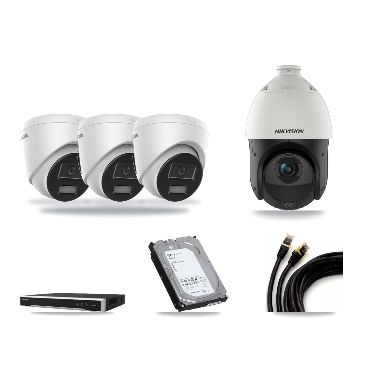 Hikvision 8-Channel 4MP CCTV Kit — 3 Turret + 1 PTZ Cameras + 6TB Recording - Image 1