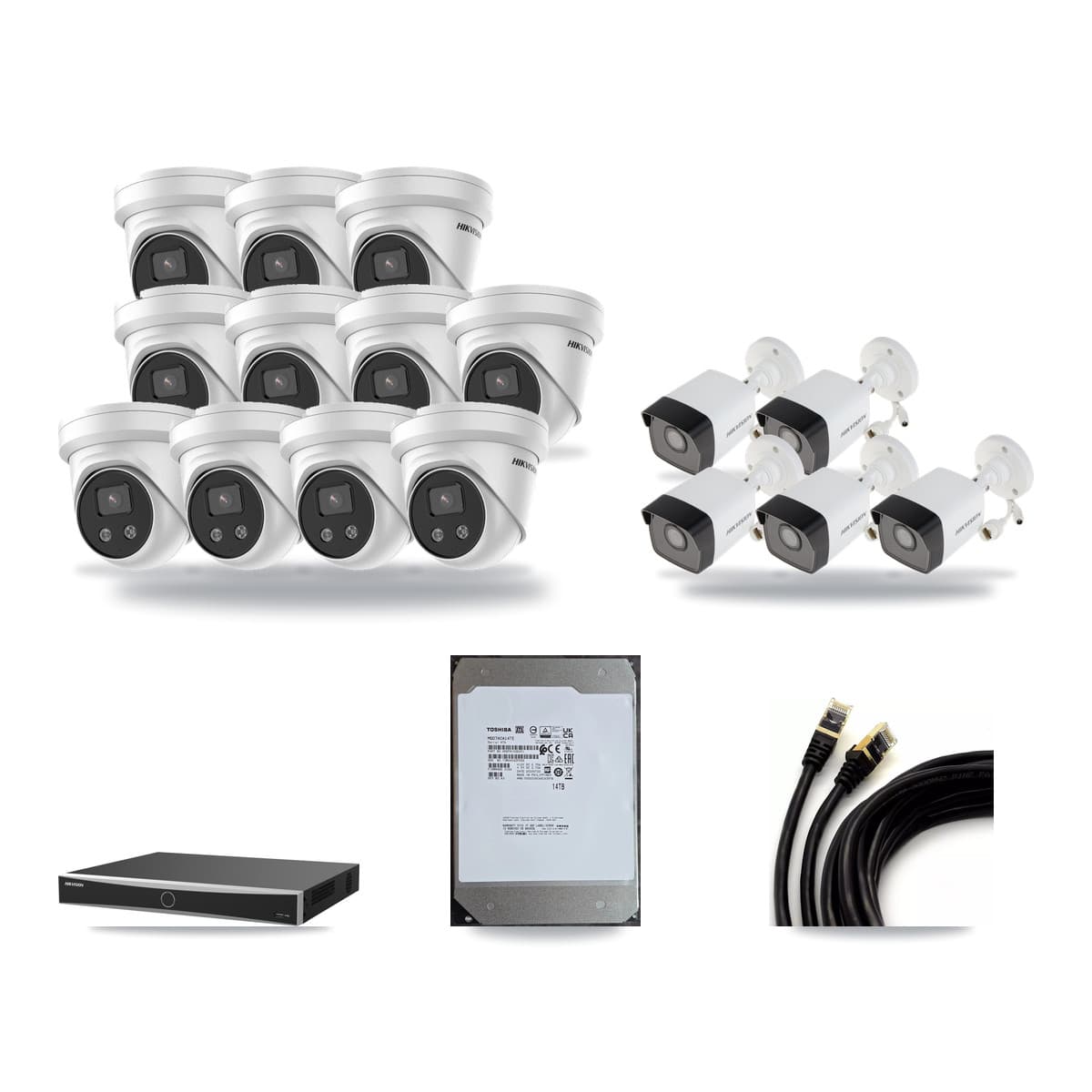 Hikvision 16-Channel 5MP CCTV Kit — 5 Bullet + 11 Turret Cameras + 14TB Recording (DS-7616NXI Recorder) - Image 1