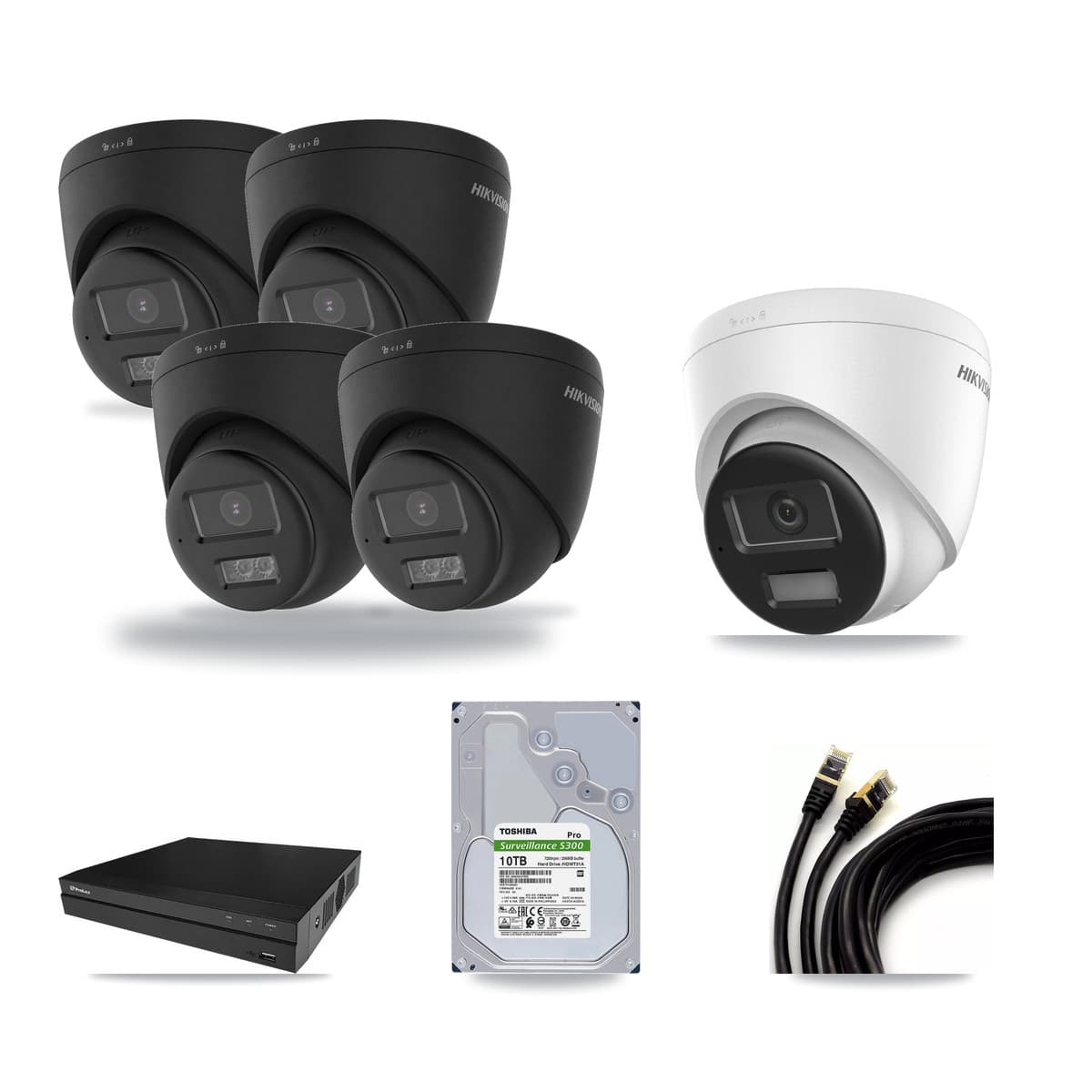 Hikvision & Prolux 8-Channel 4K CCTV Kit — 1 + 4 Black Turret Cameras + 10TB Recording - Image 1