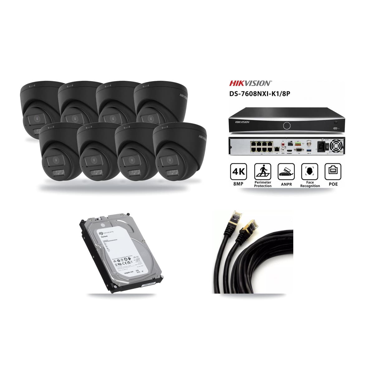Hikvision 8-Channel 4K CCTV Kit — 8 Black DS-2CD1383G2 Turret Cameras + 6TB Recording - Image 1