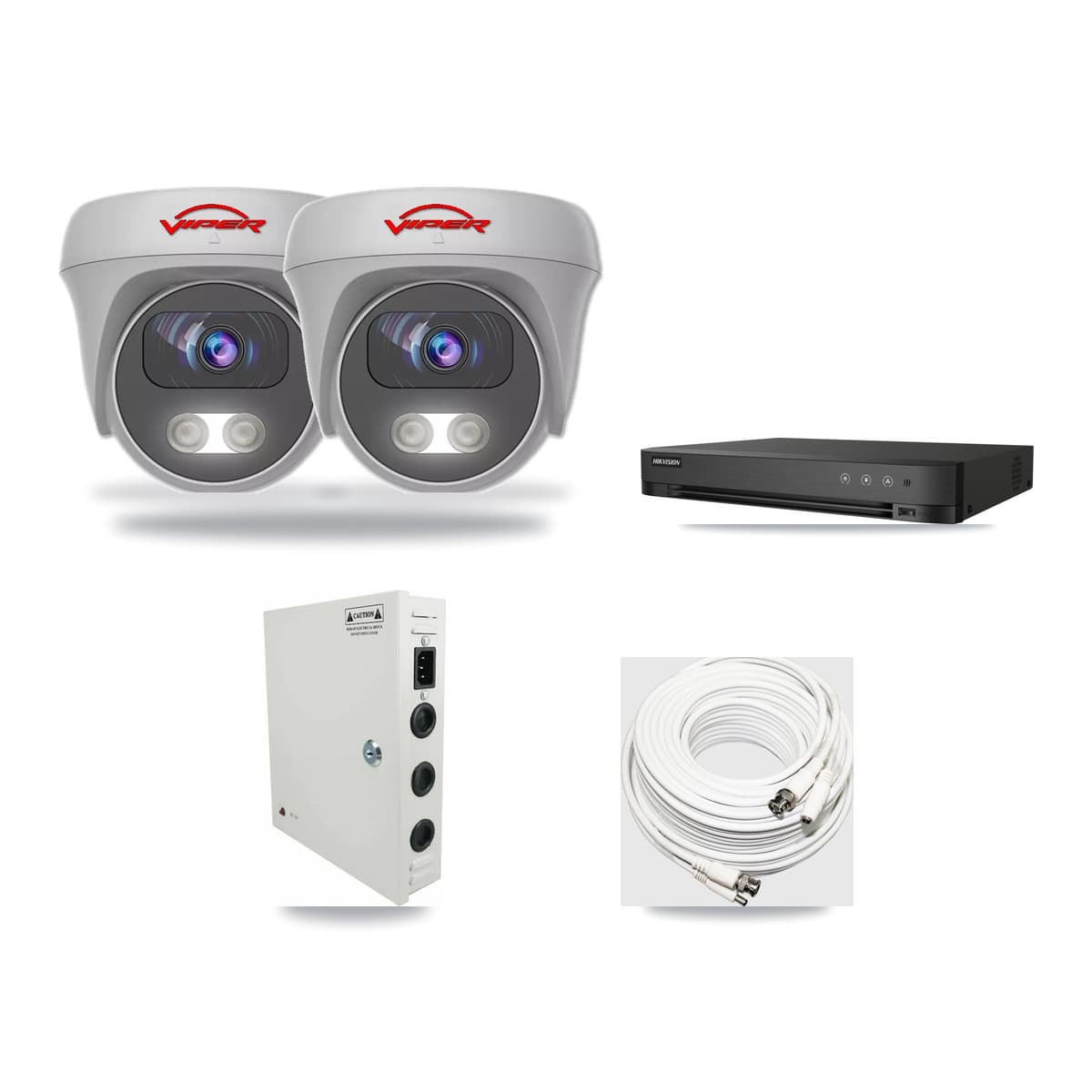 Viper & Hikvision 4-Channel 5MP CCTV Kit — 2 White Cameras + 3TB Recording (IDS-7204HQHI Recorder) - Image 1