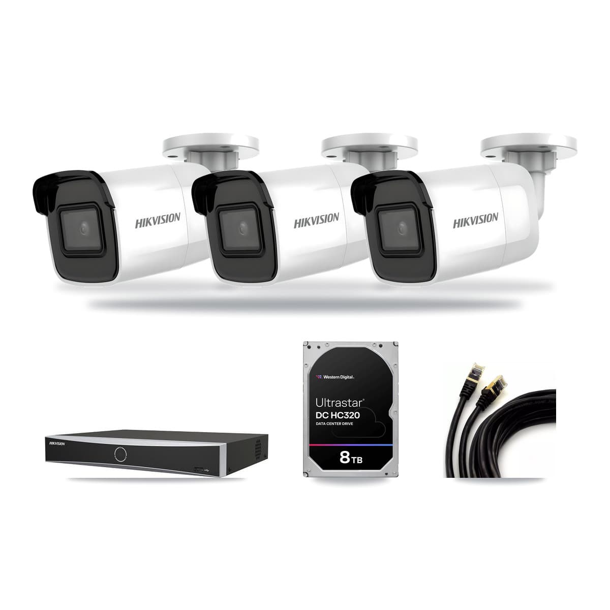 Hikvision 4-Channel 4K CCTV Kit — 3 DS-2CD2085G1 Bullet Cameras + 8TB Recording - Image 1