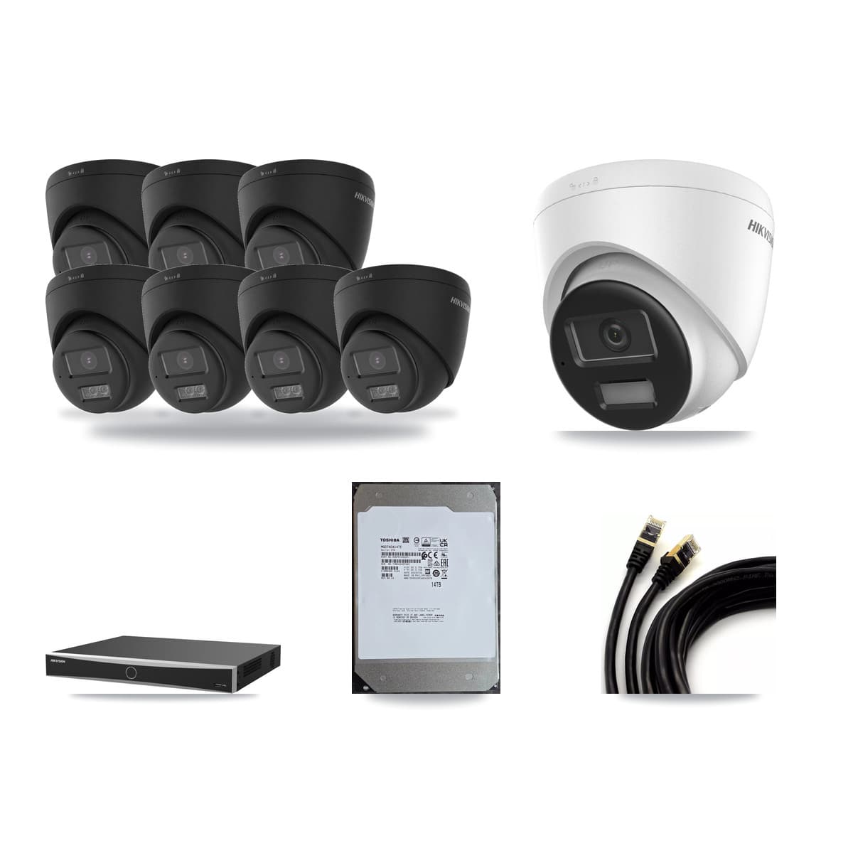 Hikvision 16-Channel 4K CCTV Kit — 1 DS-2CD1383G2 + 7 Black DS-2CD1383G2 Turret Cameras + 14TB Recording - Image 1