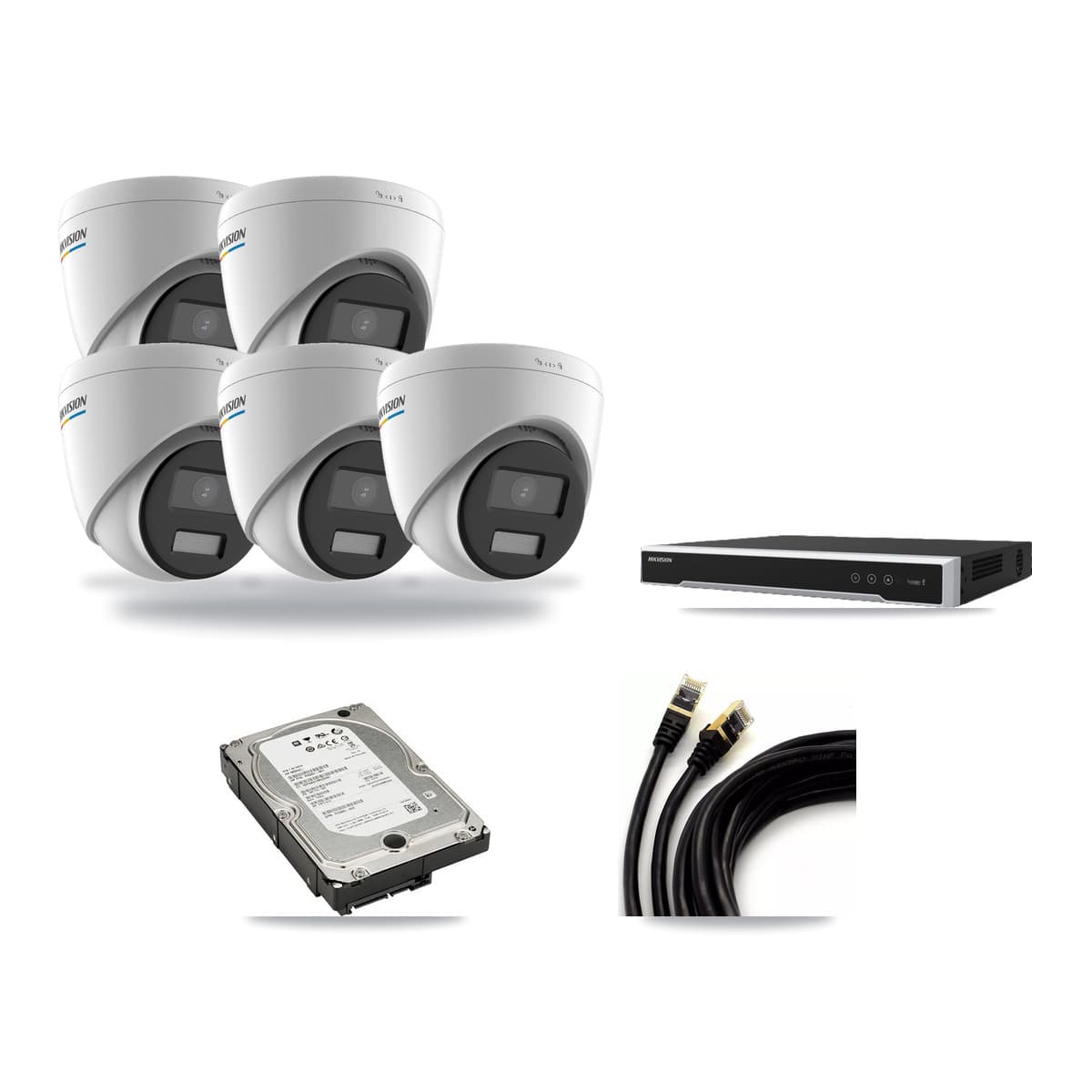 Hikvision 8-Channel 2MP – 5MP CCTV Kit — 5 2MP Turret + 1 5MP Dome Cameras + 5TB Recording (DS-7608NI-M2 Recorder) - Image 1