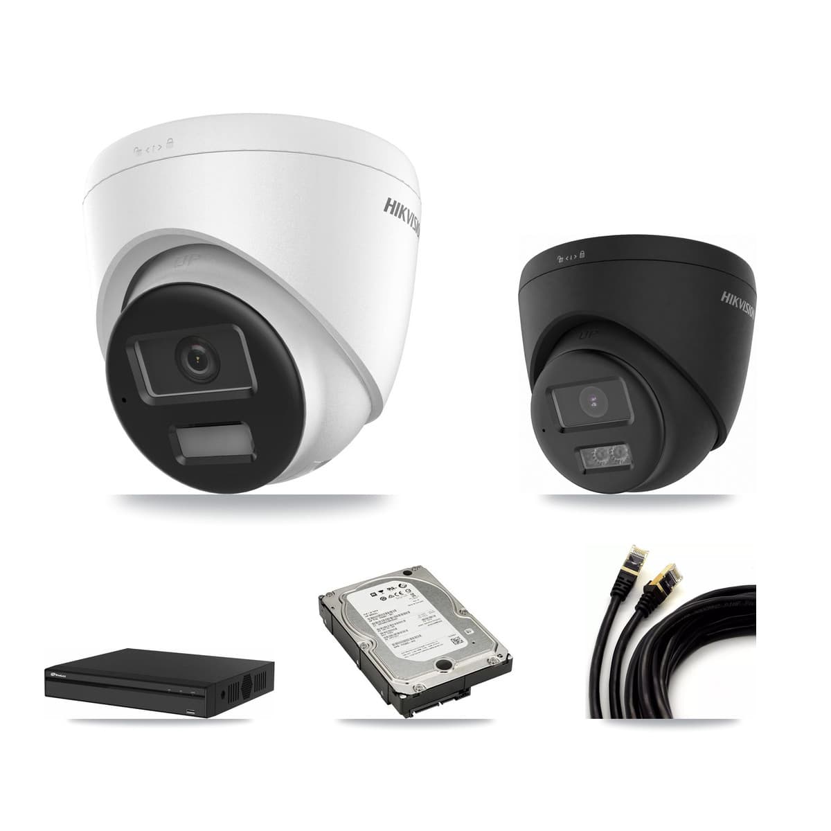 Hikvision & Prolux 4-Channel 4K CCTV Kit — 1 + 1 Black Turret Cameras + 5TB Recording