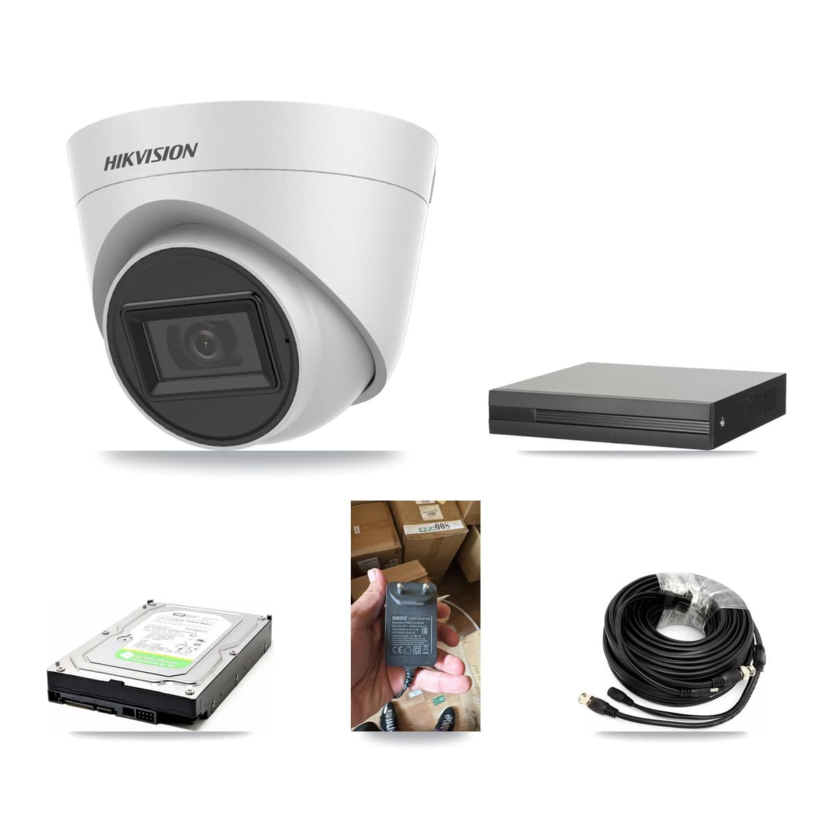 Hikvision 4-Channel 5MP CCTV Kit — 1 White Turret Camera + 1TB Recording (XVR-3104HS Recorder) - Image 1
