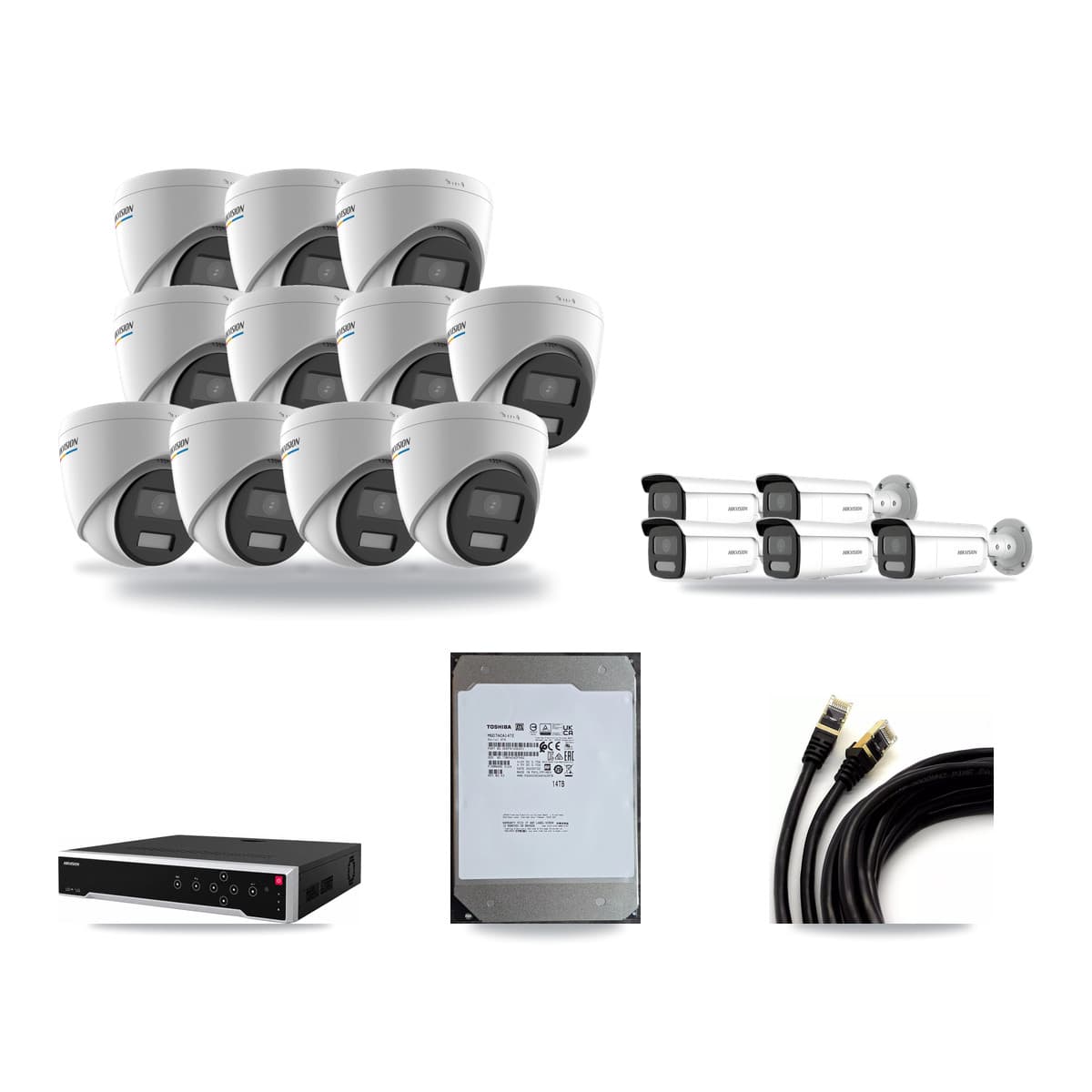 Hikvision 32-Channel 2MP – 4MP CCTV Kit — 11 2MP Turret + 5 4MP Bullet Cameras + 14TB Recording - Image 1