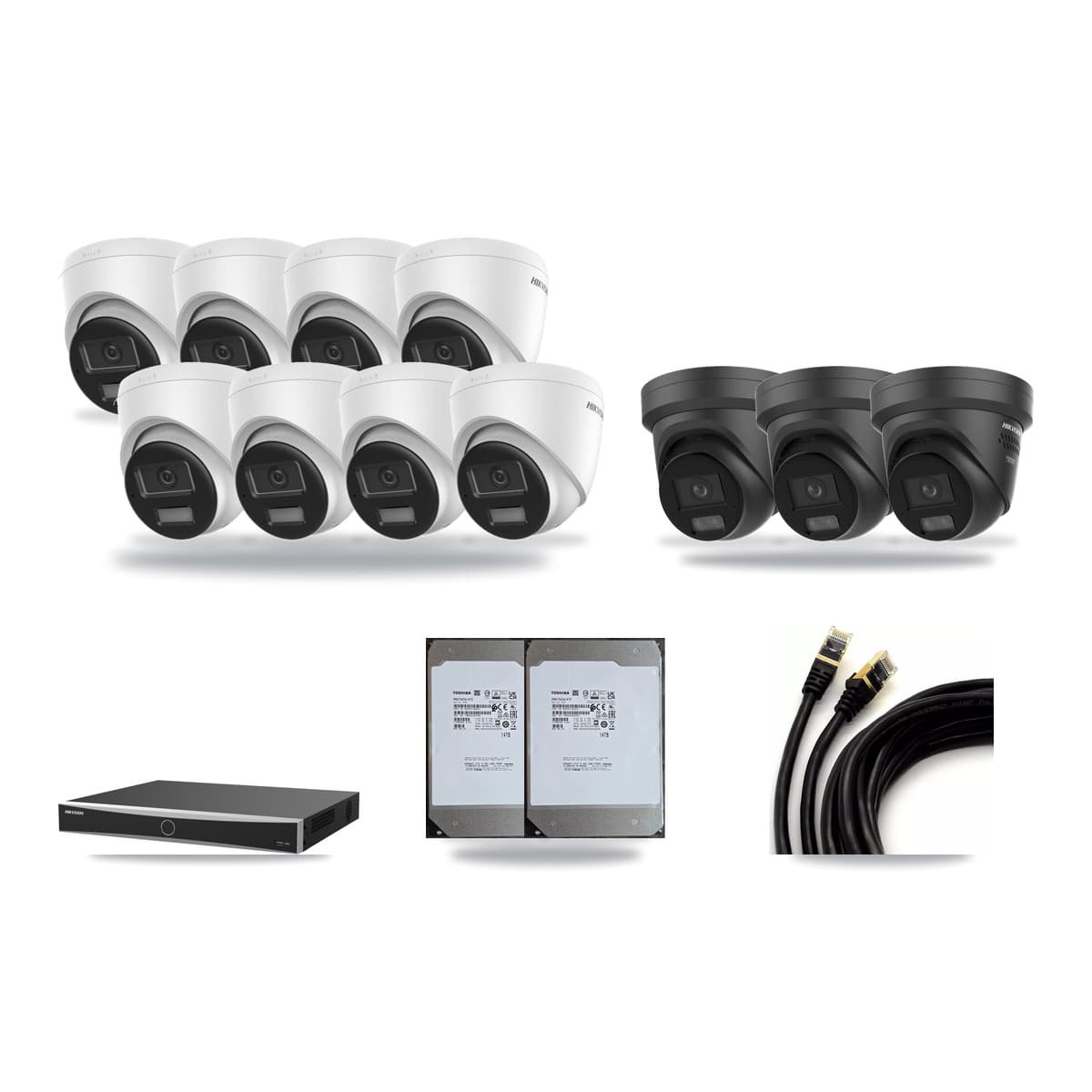 Hikvision 16-Channel 4K CCTV Kit — 8 DS-2CD1383G2 + 3 Black DS-2CD2387G3 Turret Cameras + 2× 14TB Recording - Image 1