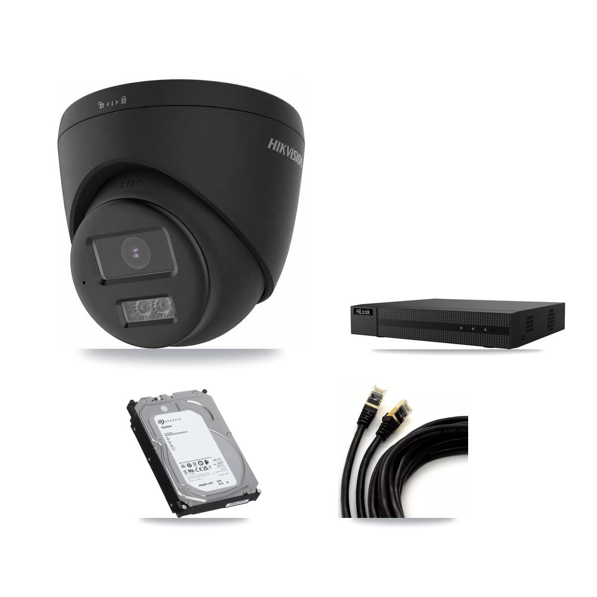 HiLook 8-Channel 4K CCTV Kit — 4 Black Turret Cameras + 6TB Recording