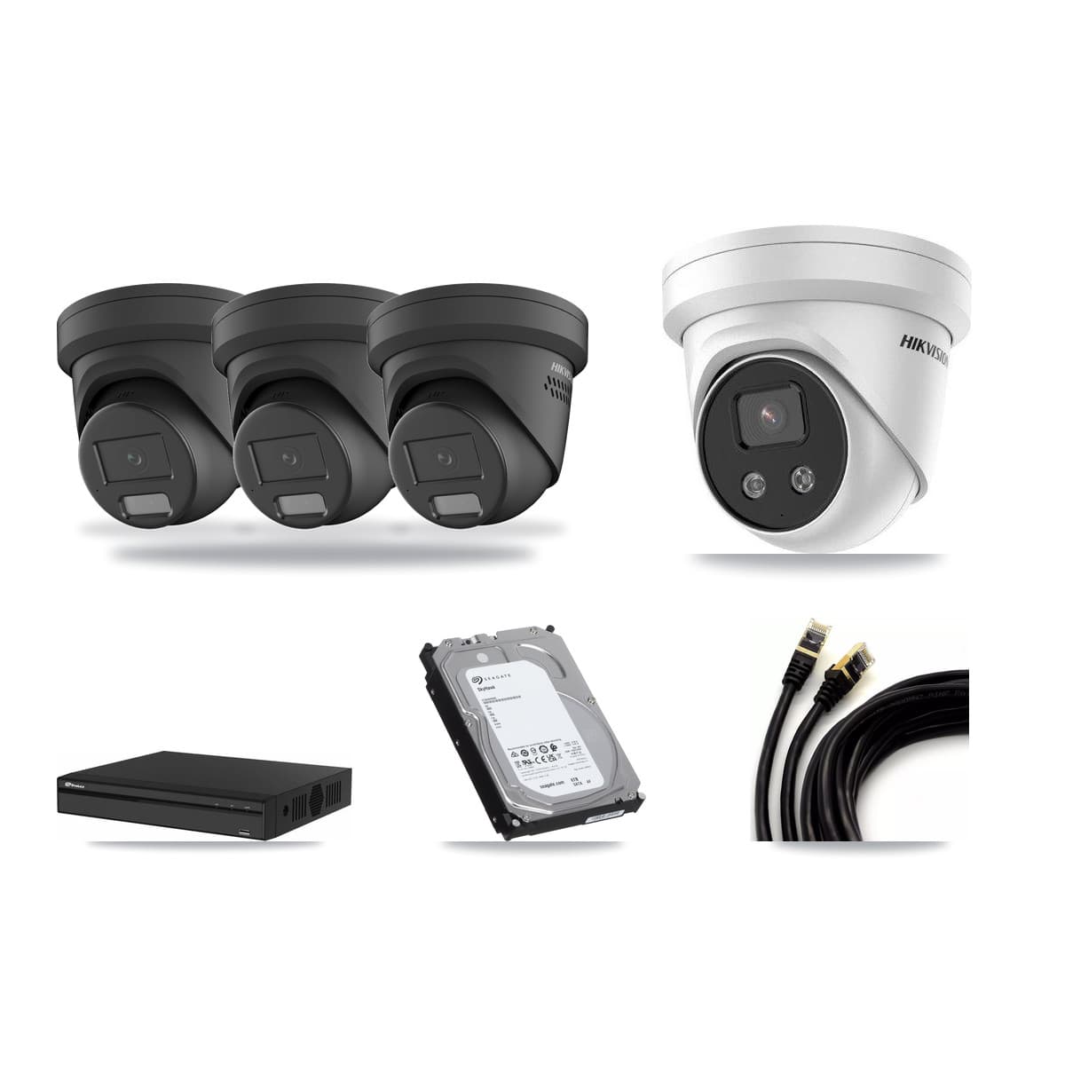 Hikvision & Prolux 4-Channel 4MP – 5MP CCTV Kit — 3 Black 4MP + 1 5MP Turret Cameras + 6TB Recording - Image 1