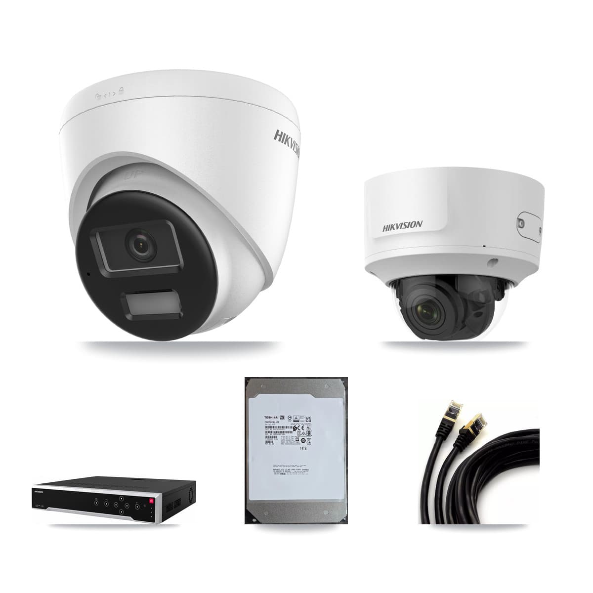Hikvision 32-Channel 2MP – 4K CCTV Kit — 15 4K Turret + 1 2MP Dome Cameras + 3× 14TB Recording