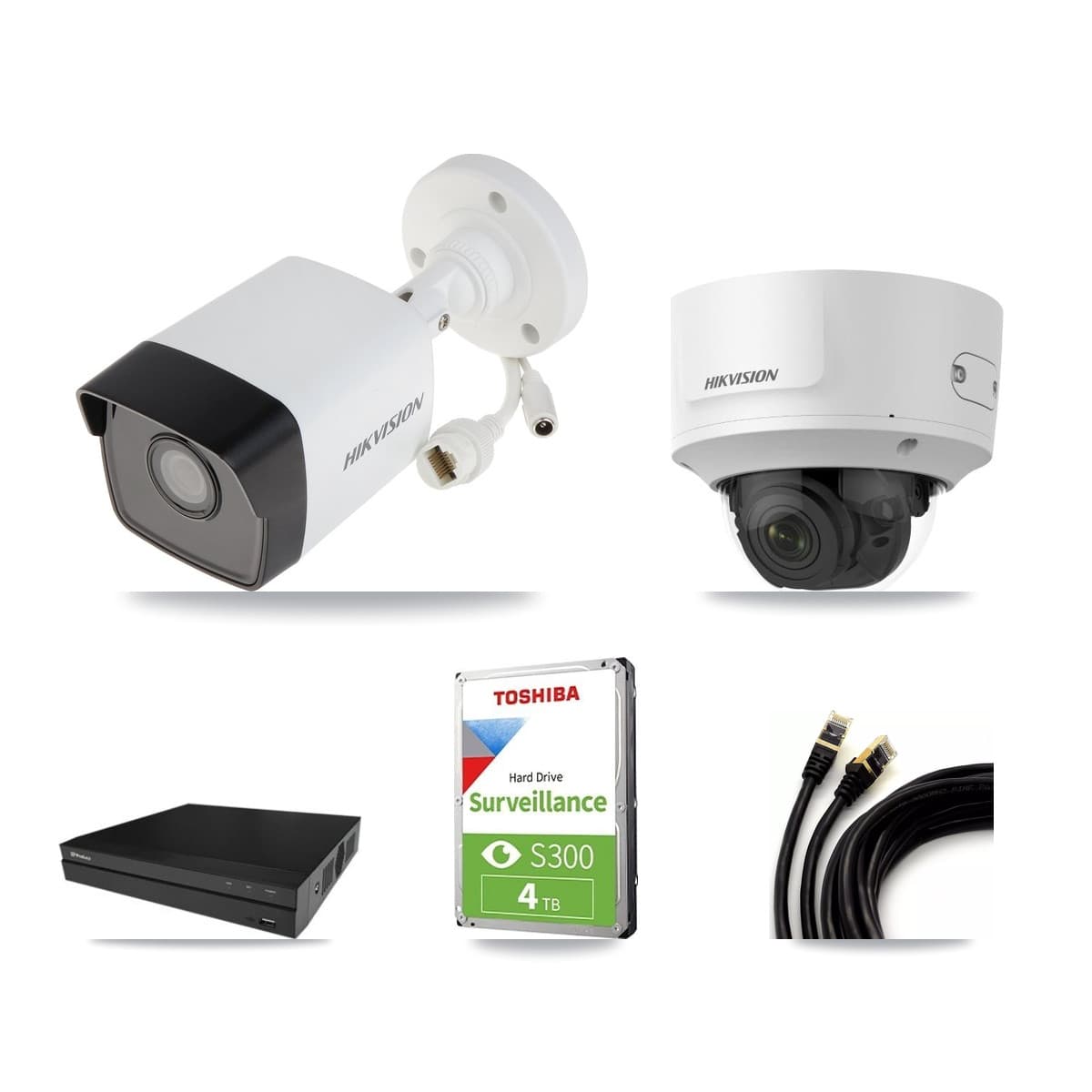 Hikvision & Prolux 16-Channel 2MP – 5MP CCTV Kit — 2 5MP Bullet + 2 2MP Dome Cameras + 4TB Recording