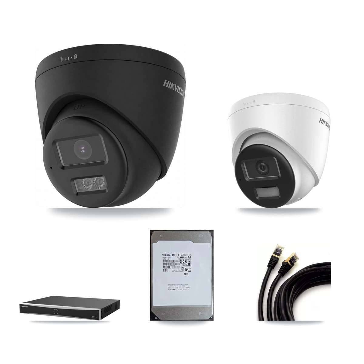Hikvision 16-Channel 4K CCTV Kit — 3 + 8 Black Turret Cameras + 2× 14TB Recording