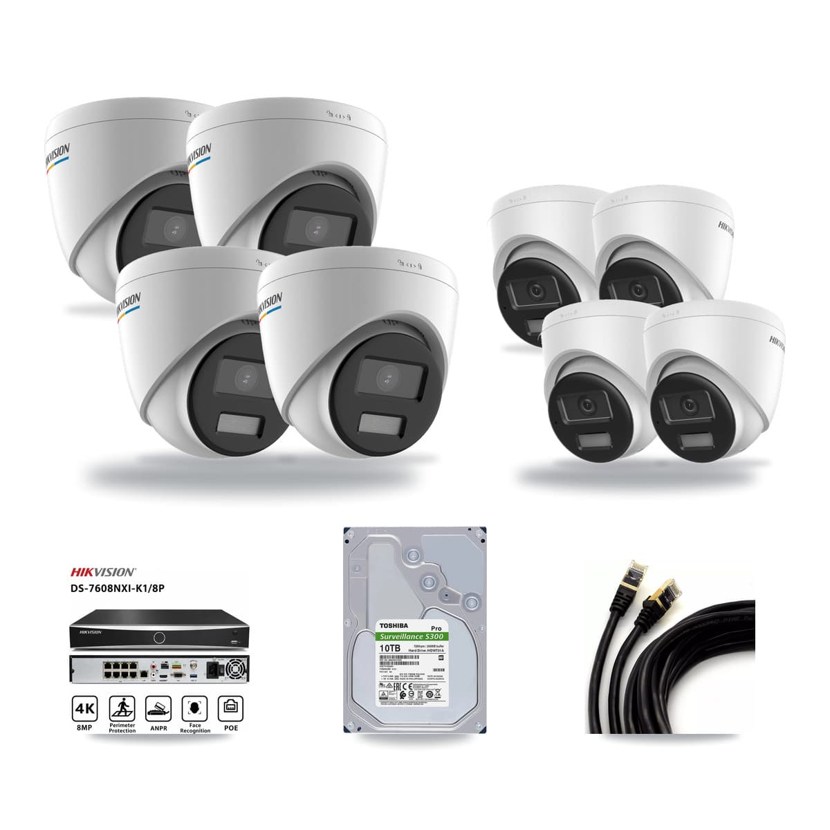 Hikvision 8-Channel 2MP – 4K CCTV Kit — 4 2MP + 4 4K Turret Cameras + 10TB Recording - Image 1