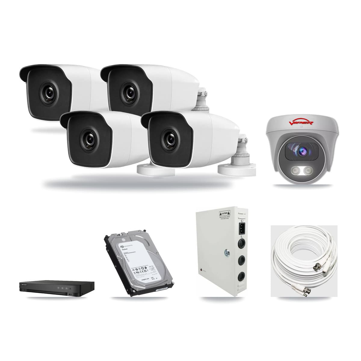 8-Channel 3MP – 5MP CCTV Kit — 4 3MP Bullet + 1 5MP Cameras + 6TB Recording - Image 1