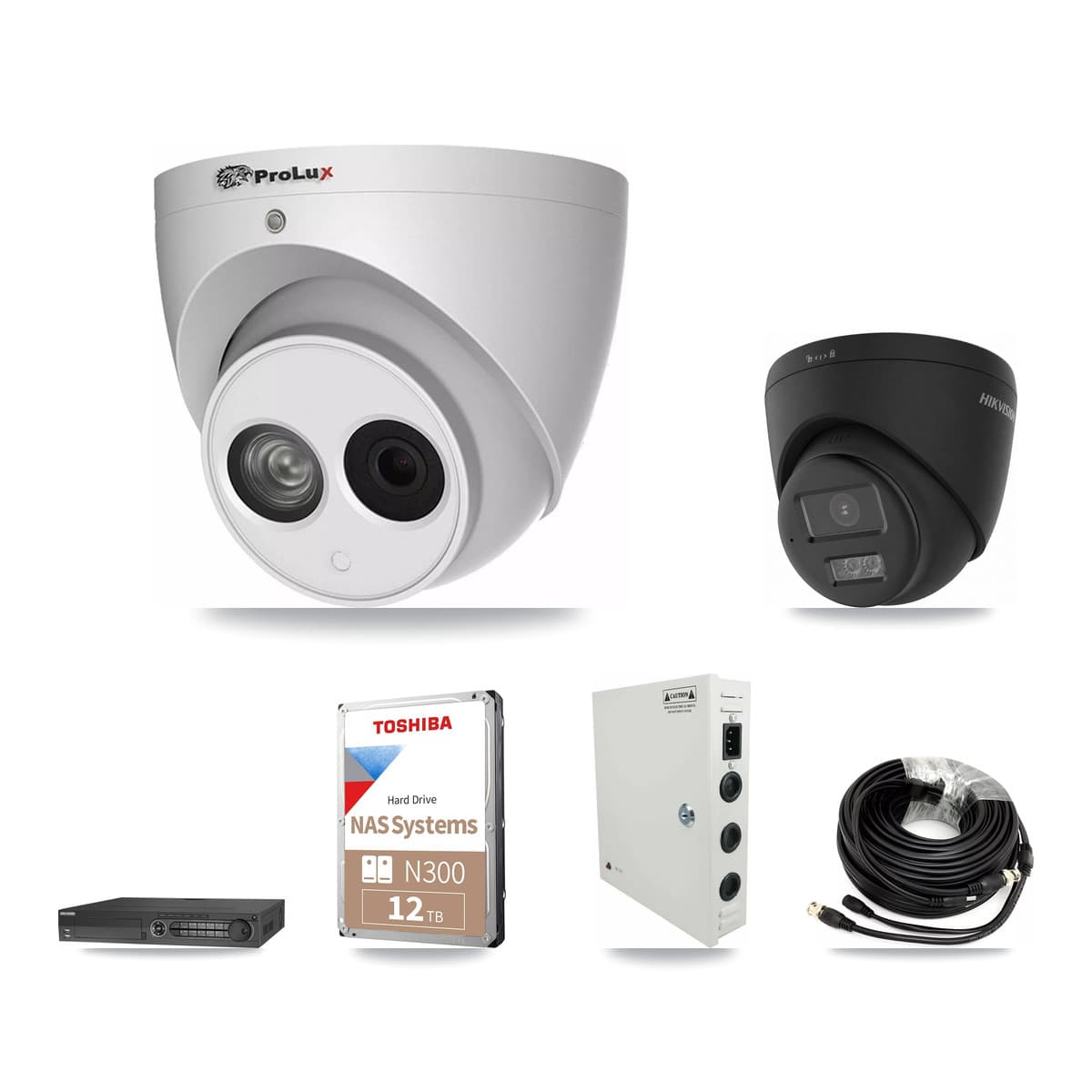 Hikvision & Prolux 32-Channel 4MP – 4K CCTV Kit — 9 Black 4K + 18 4MP Turret Cameras + 4× 12TB Recording - Image 1