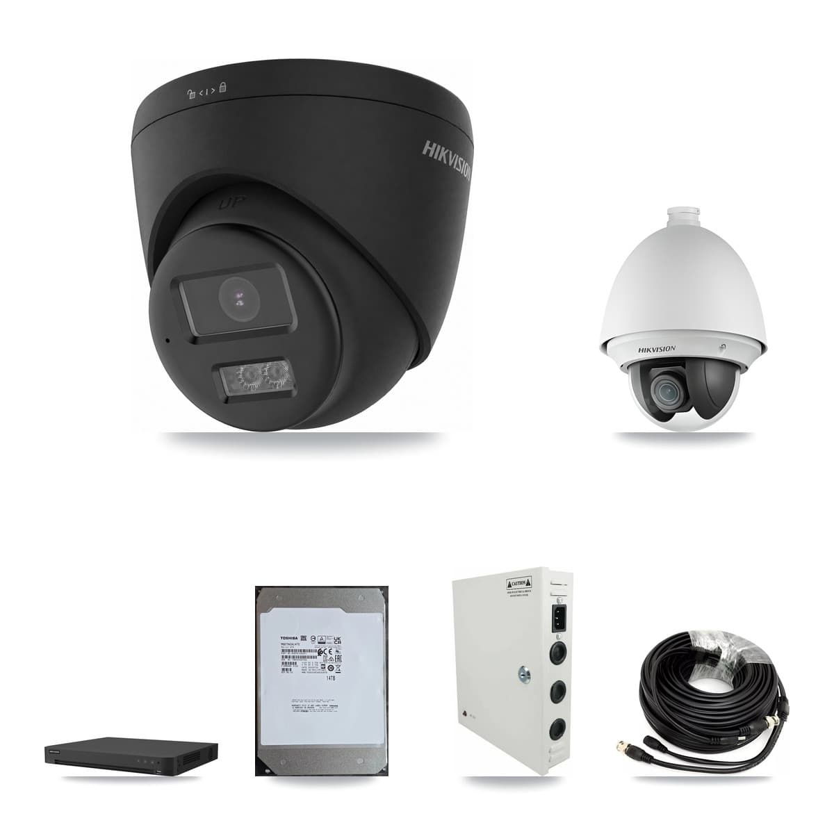 Hikvision 16-Channel 2MP – 4K CCTV Kit — 1 2MP PTZ + 5 Black 4K Turret Cameras + 14TB Recording