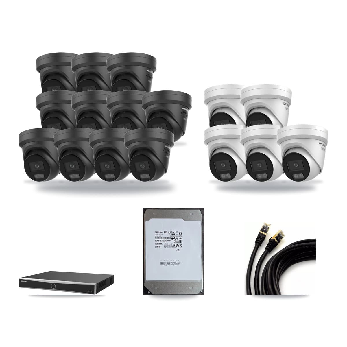 Hikvision 16-Channel 4K CCTV Kit — 5 + 11 Black Turret Cameras + 14TB Recording (DS-7616NXI Recorder) - Image 1