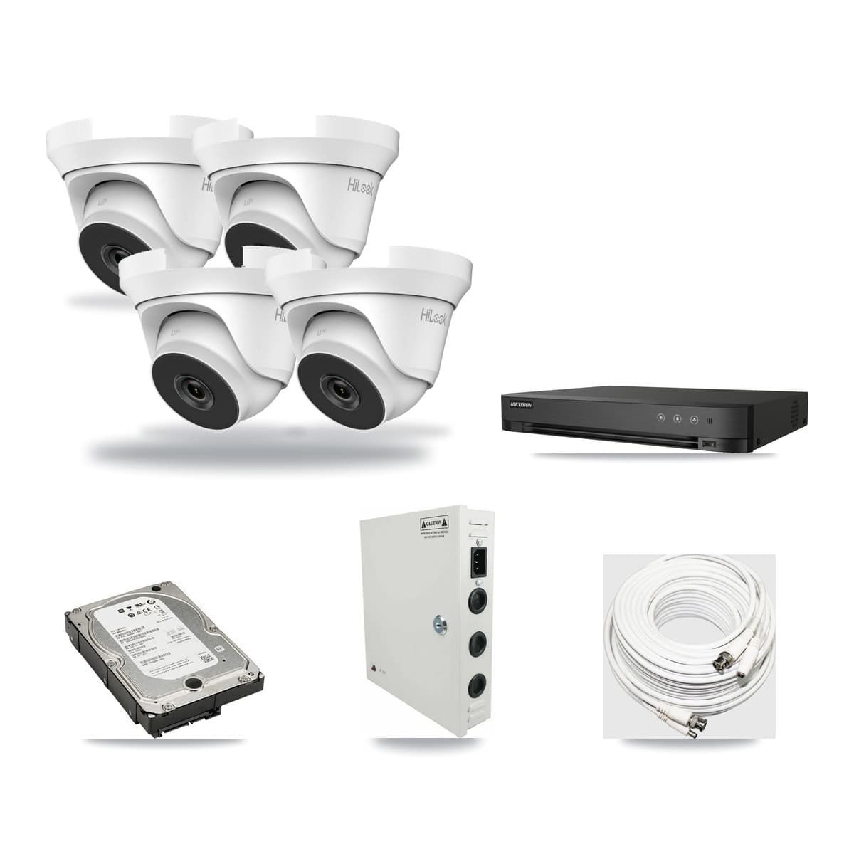 HiLook & Hikvision 4-Channel 5MP CCTV Kit — 4 Turret Cameras + 5TB Recording (IDS-7204HQHI Recorder) - Image 1
