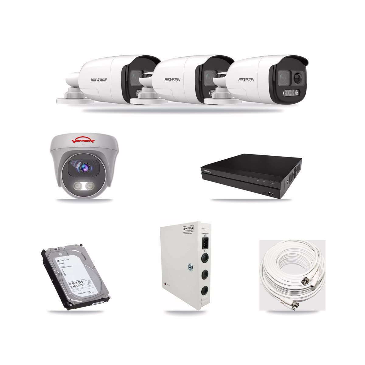 8-Channel 5MP CCTV Kit — 3 DS-2CE12KF3T Bullet + 1 White VIPER-5MP-3K Cameras + 6TB Recording (PXD-5208AN Recorder) - Image 1