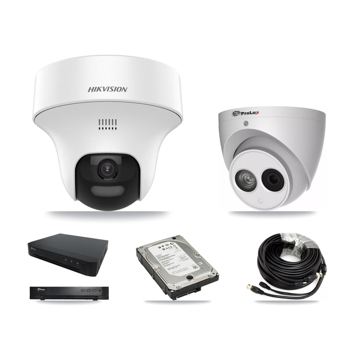 Hikvision & Prolux 16-Channel 4MP – 5MP CCTV Kit — 3 DS-2CE70K0T 5MP + 1 PXC-612C4W-A 4MP Turret Cameras + 5TB Recording (PXD-8216 Recorder)
