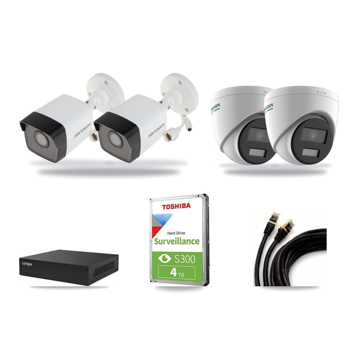 Hikvision & Longse 8-Channel 2MP – 5MP CCTV Kit — 2 5MP Bullet + 2 2MP Turret Cameras + 4TB Recording - Image 1