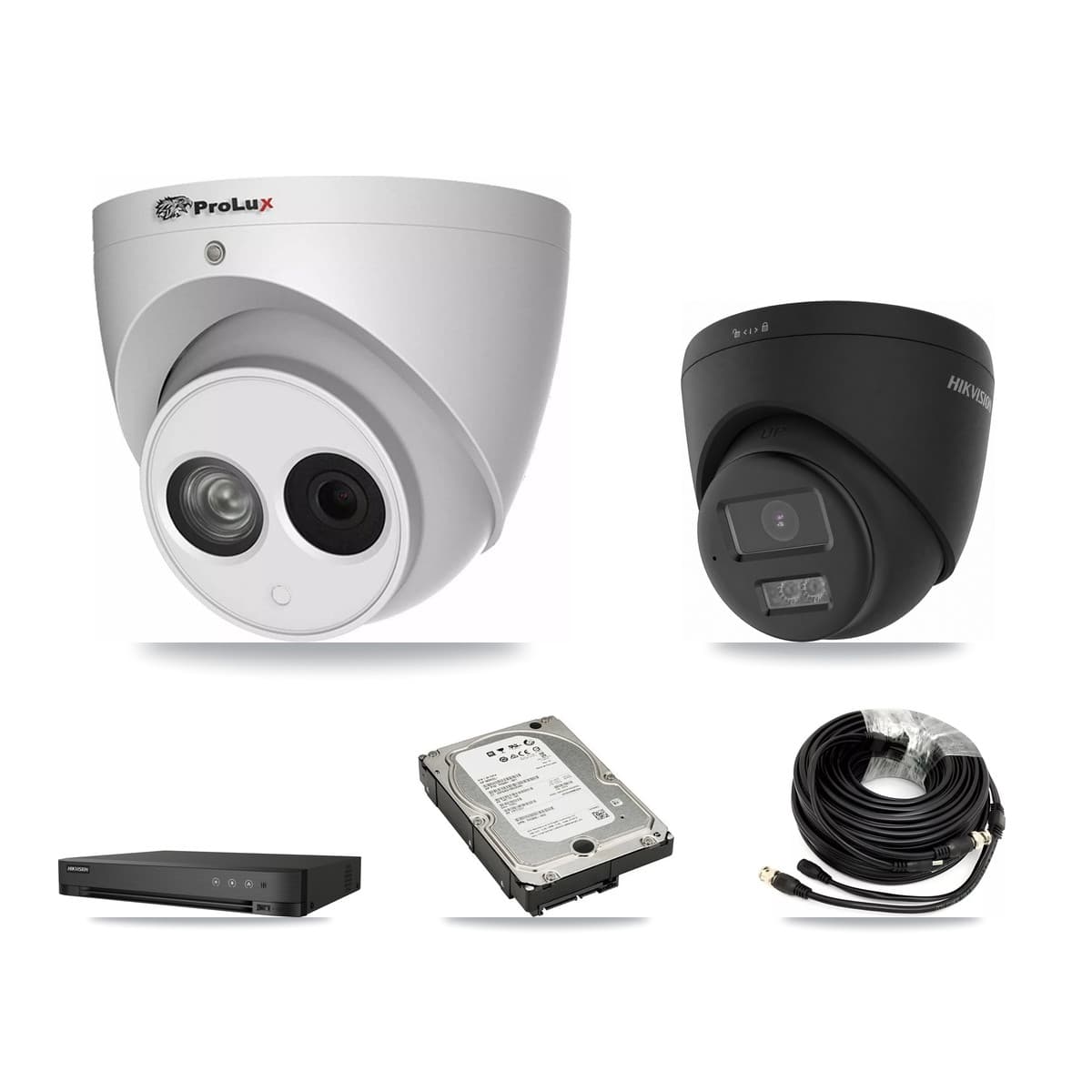 Hikvision & Prolux 4-Channel 4MP – 4K CCTV Kit — 1 Black 4K + 2 4MP Turret Cameras + 5TB Recording