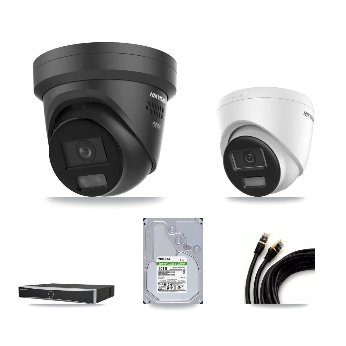 Hikvision 4-Channel 4K CCTV Kit — 1 DS-2CD1383G2 + 3 DS-2CD2387G3 Turret Cameras + 10TB Recording