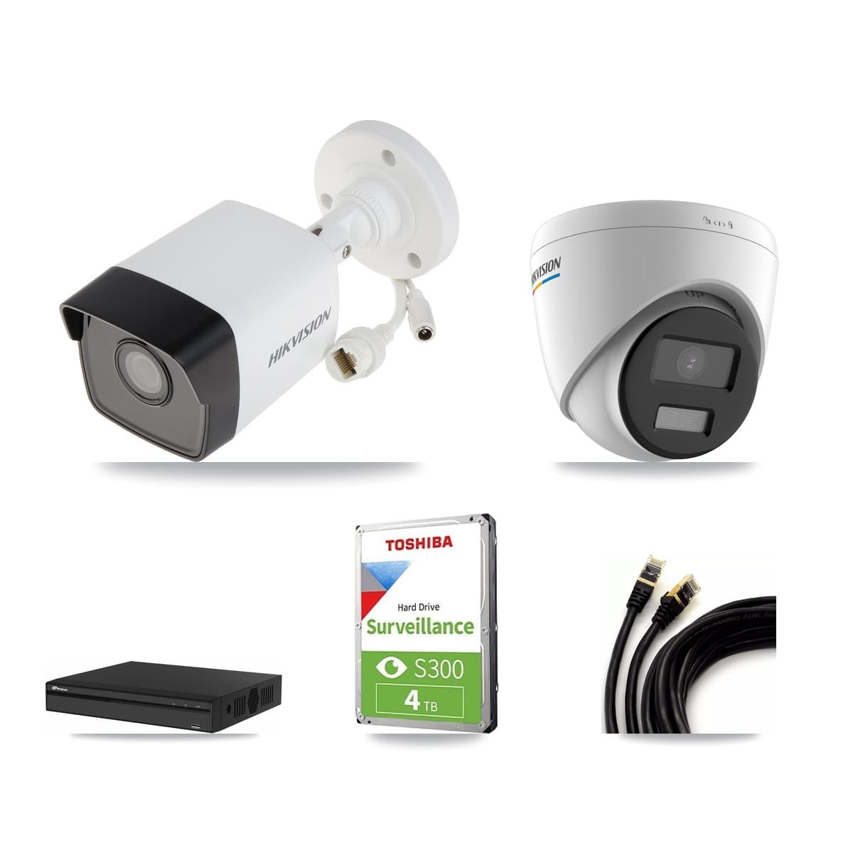 Hikvision & Prolux 4-Channel 2MP – 5MP CCTV Kit — 2 5MP Bullet + 2 2MP Turret Cameras + 4TB Recording