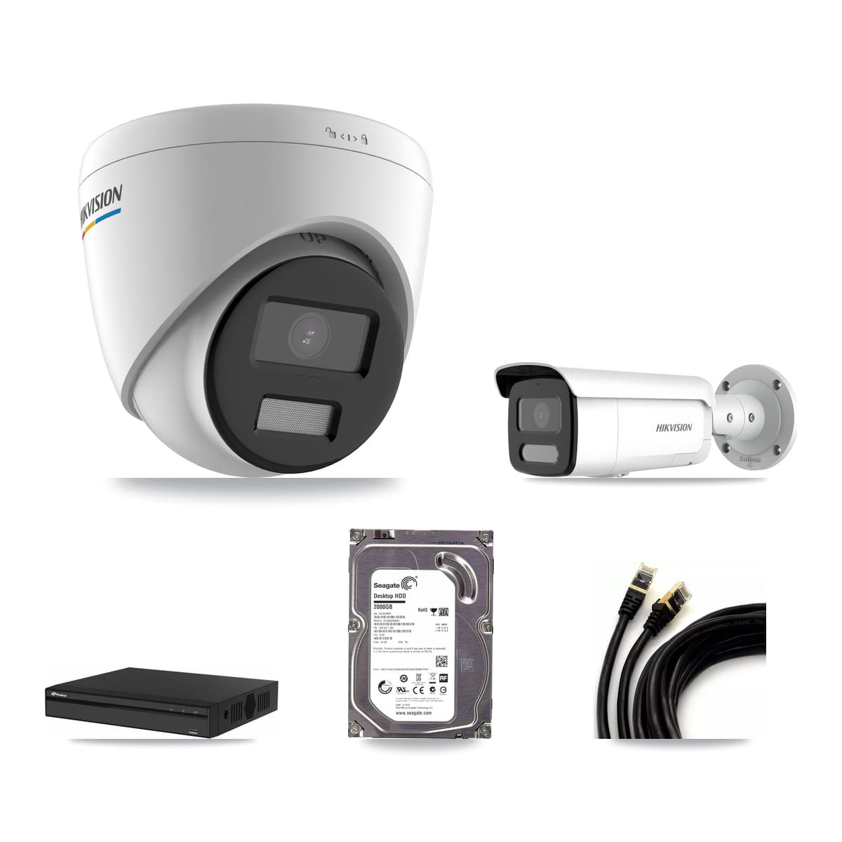 Hikvision & Prolux 4-Channel 2MP – 4MP CCTV Kit — 1 2MP Turret + 1 4MP Bullet Cameras + 2TB Recording - Image 1