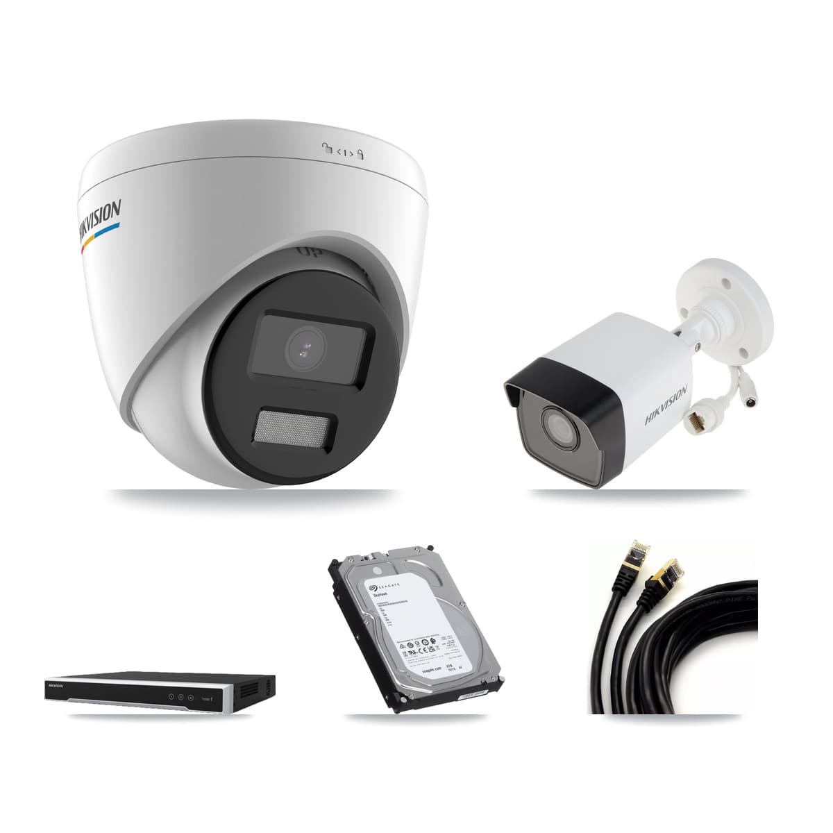 Hikvision 8-Channel 2MP – 5MP CCTV Kit — 1 5MP Bullet + 7 2MP Turret Cameras + 6TB Recording (DS-7608NI-M2 Recorder)