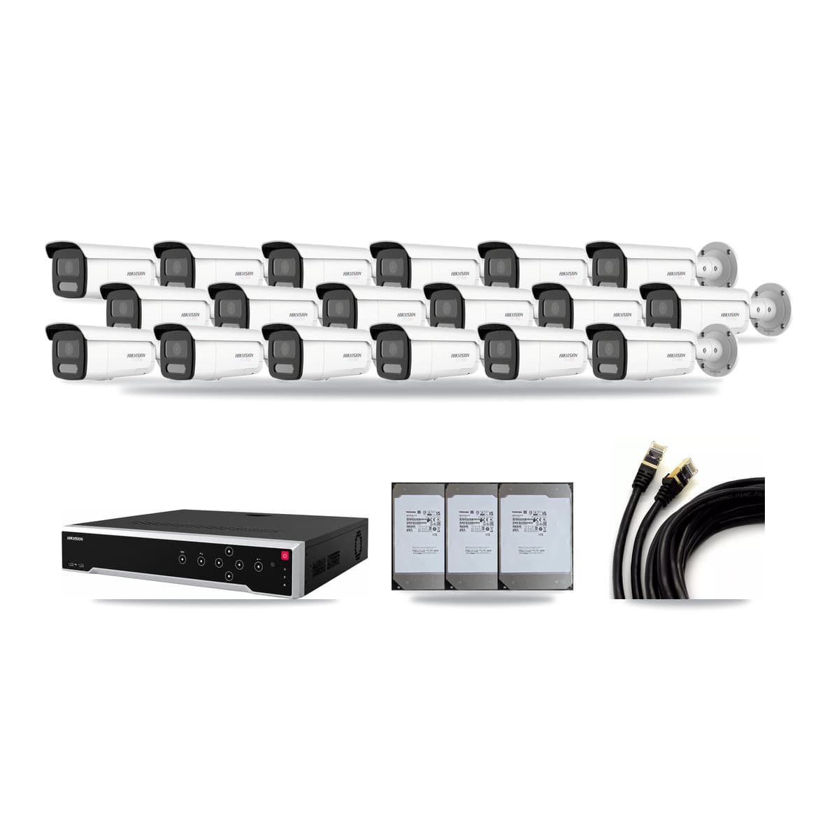 Hikvision 32-Channel 4MP – 4K CCTV Kit — 6 4MP + 12 4K Bullet Cameras + 3× 14TB Recording - Image 1