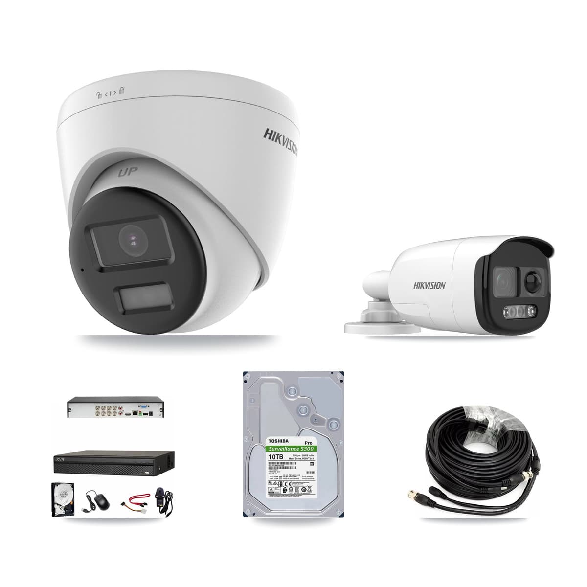Hikvision & Dahua 8-Channel 5MP – 4K CCTV Kit — 2 5MP Bullet + 6 4K Turret Cameras + 10TB Recording