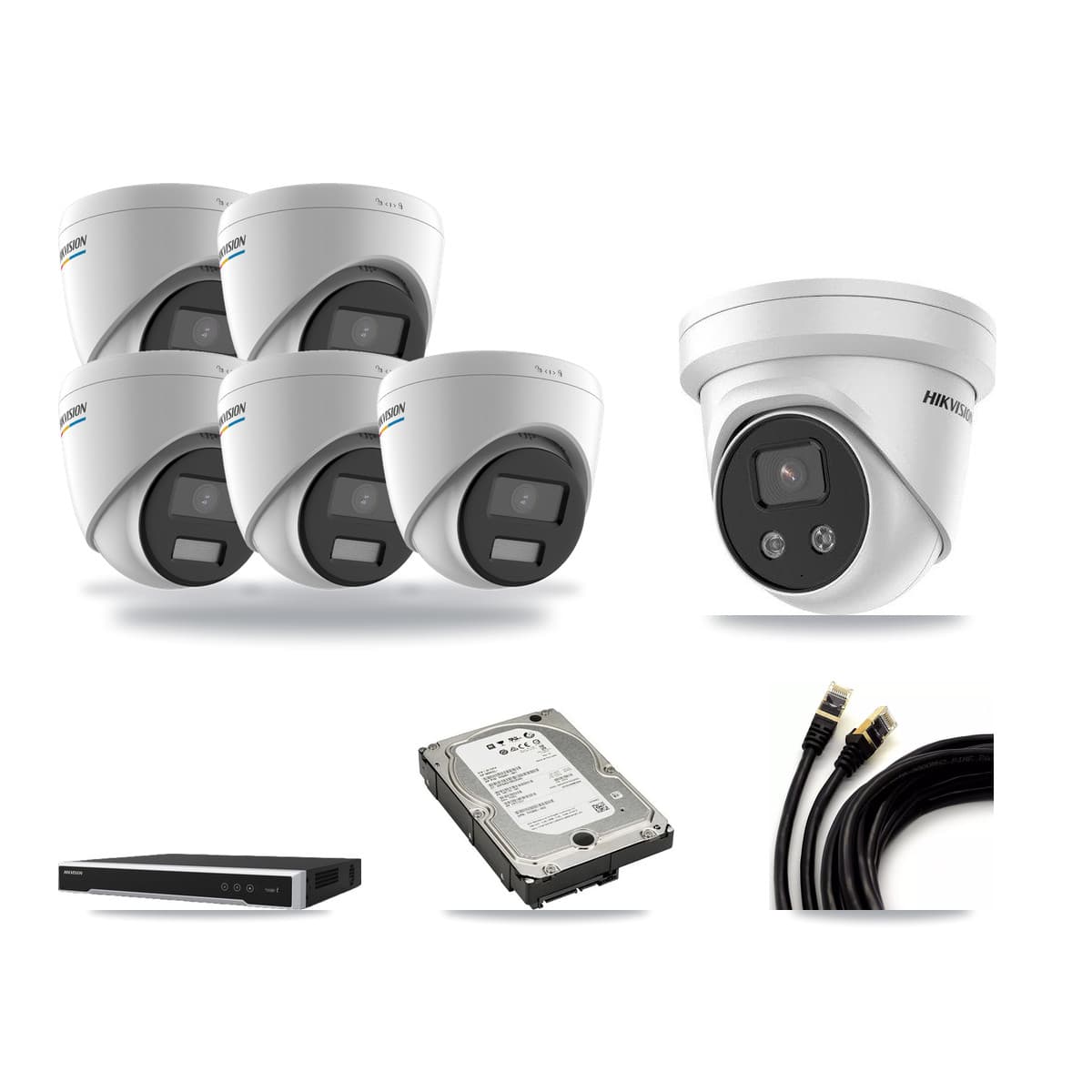 Hikvision 8-Channel 2MP – 5MP CCTV Kit — 5 2MP + 1 5MP Turret Cameras + 5TB Recording (DS-7608NI-M2 Recorder) - Image 1
