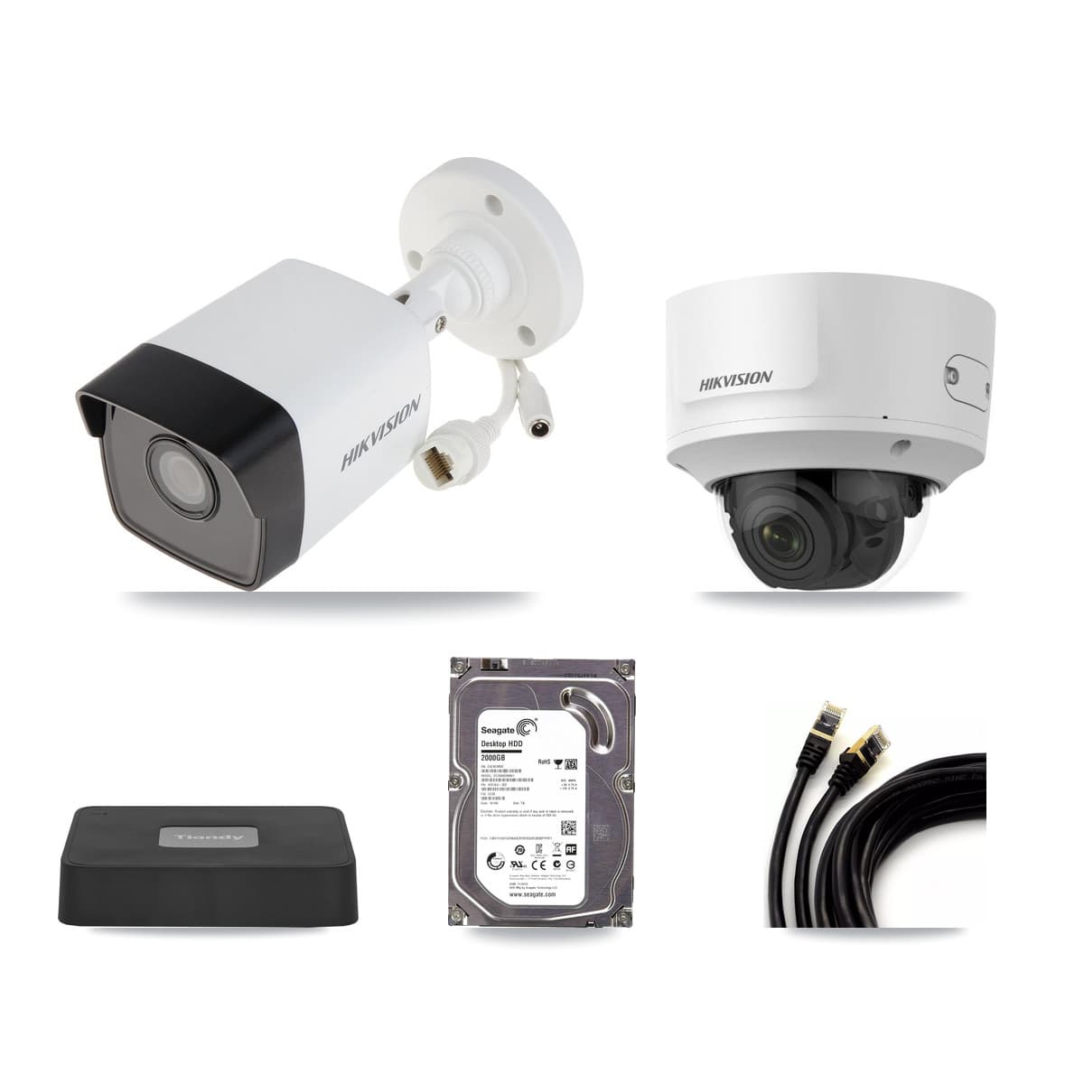 Hikvision & Tiandy 4-Channel 2MP – 5MP CCTV Kit — 1 5MP Bullet + 1 2MP Dome Cameras + 2TB Recording