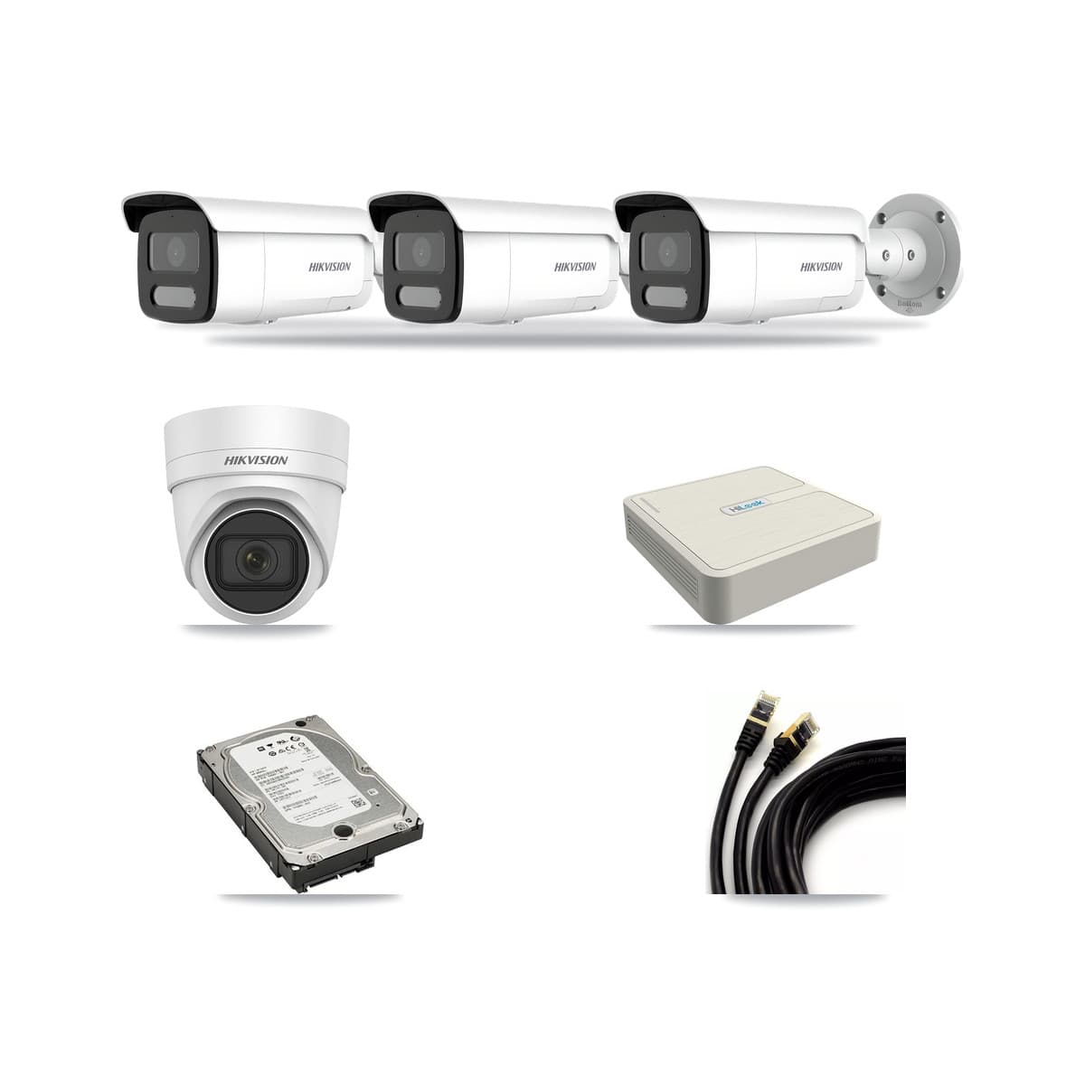 Hikvision & HiLook 8-Channel 4MP CCTV Kit — 1 DS-2CD2H45FWD Turret + 3 DS-2CD2T47G2H Bullet Cameras + 5TB Recording - Image 1