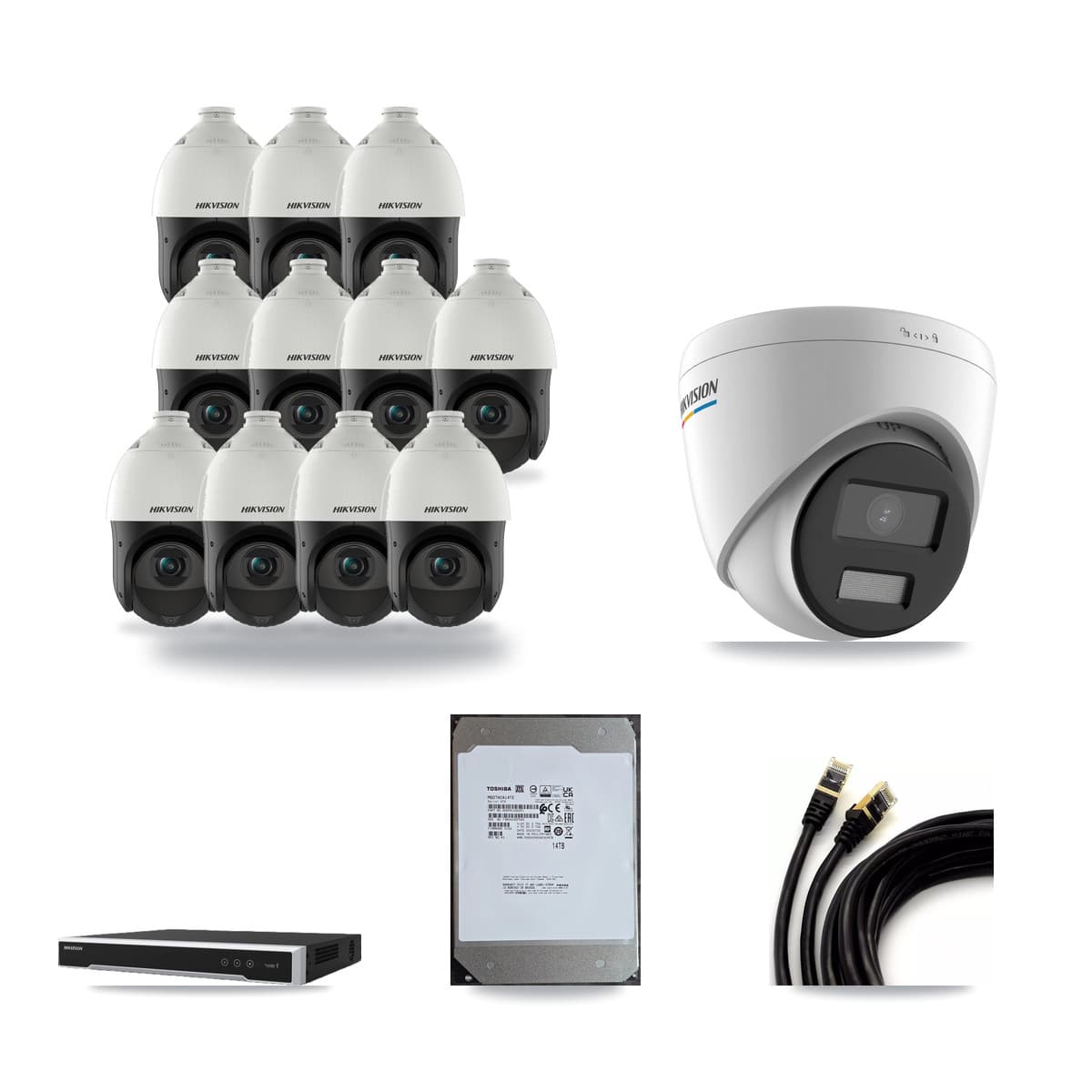 Hikvision 16-Channel 2MP – 4MP CCTV Kit — 1 2MP Turret + 11 4MP PTZ Cameras + 14TB Recording - Image 1