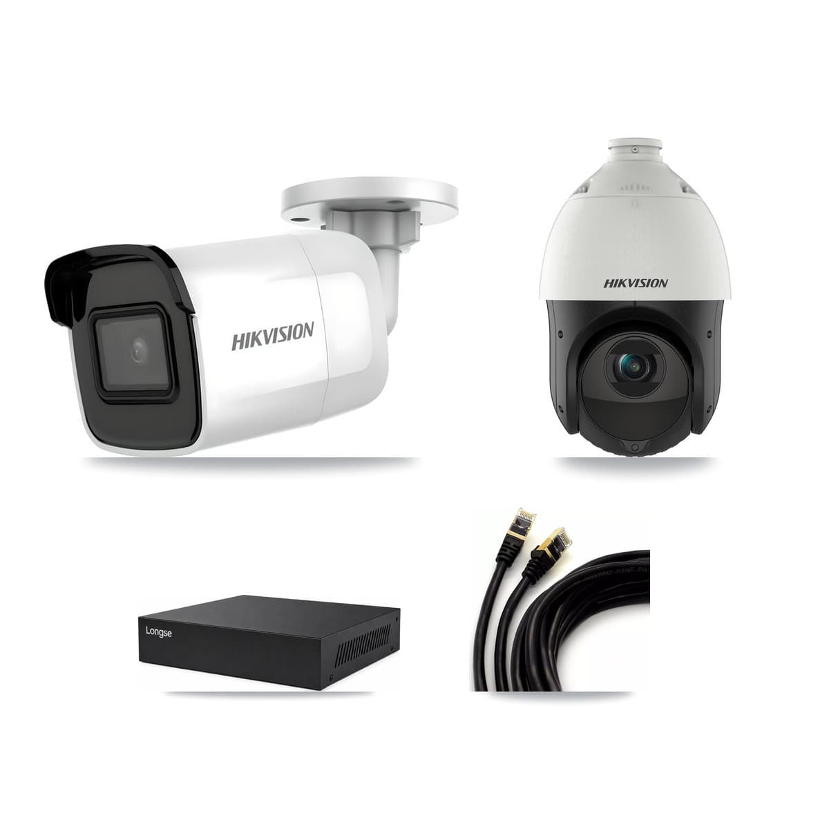 Hikvision & Longse 8-Channel 4MP – 4K CCTV Kit — 3 4K Bullet + 1 4MP PTZ Cameras + 8TB Recording