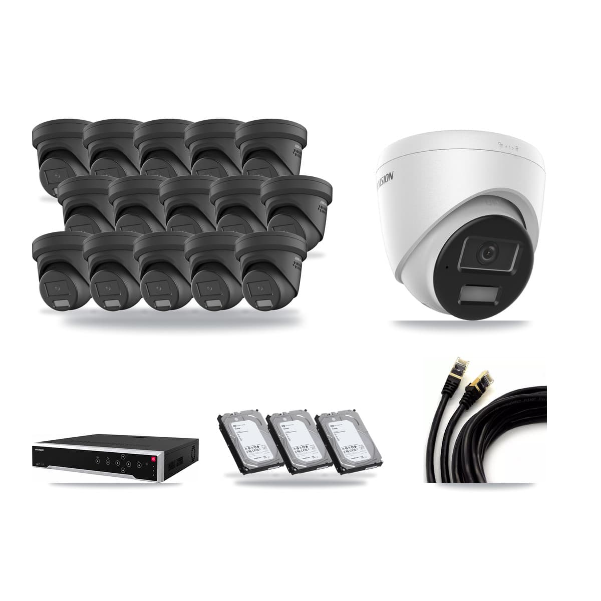 Hikvision 32-Channel 4MP CCTV Kit — 1 DS-2CD1343G2 + 15 DS-2CD2347G2 Turret Cameras + 3× 6TB Recording - Image 1