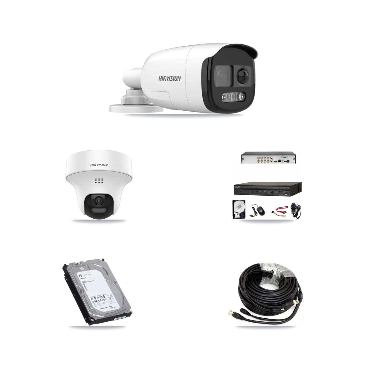 Hikvision & Dahua 8-Channel 5MP CCTV Kit — 2 DS-2CE12KF3T Bullet + 2 DS-2CE70K0T Turret Cameras + 6TB Recording