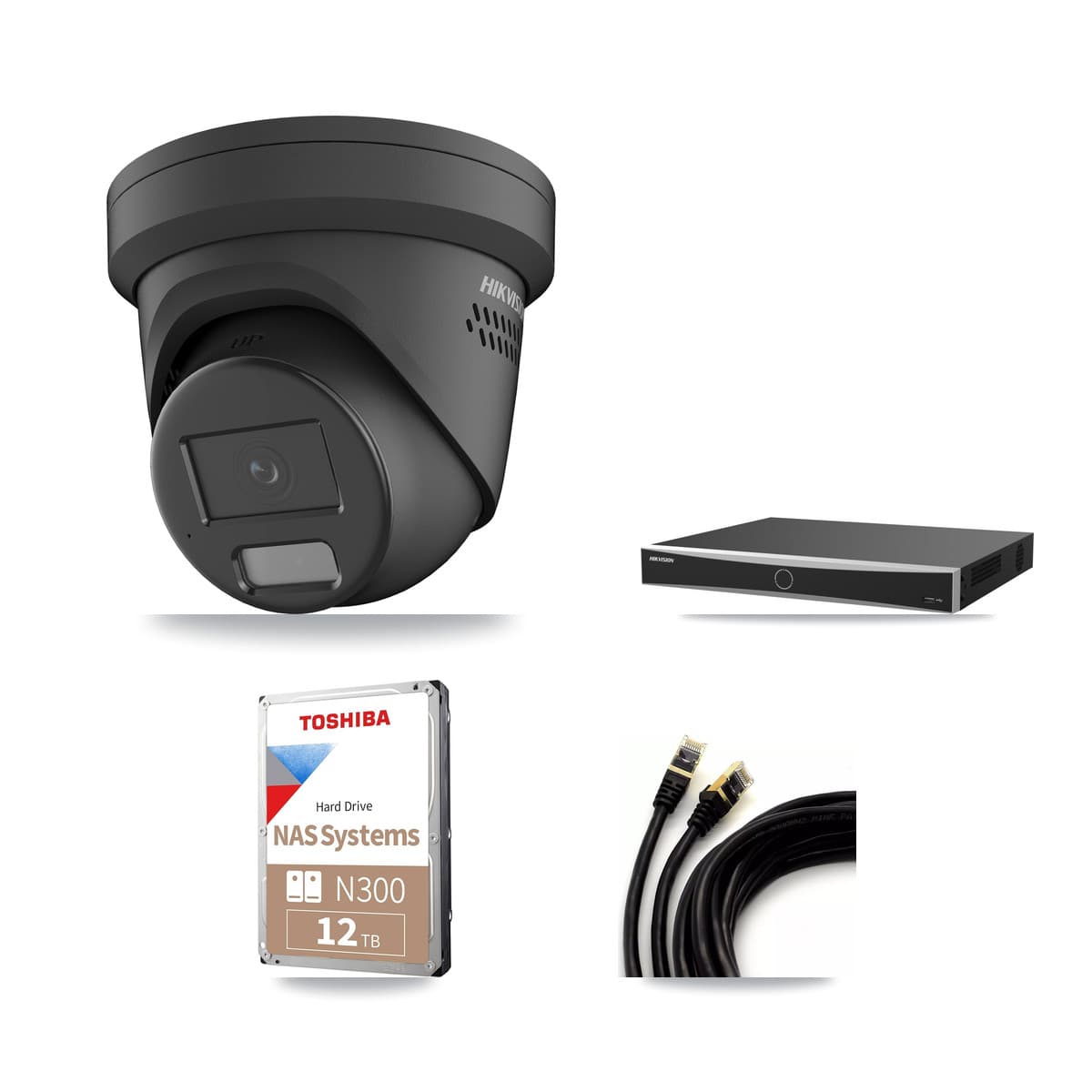 Hikvision 16-Channel 4MP CCTV Kit — 9 Black Turret Cameras + 12TB Recording (DS-7616NXI Recorder)