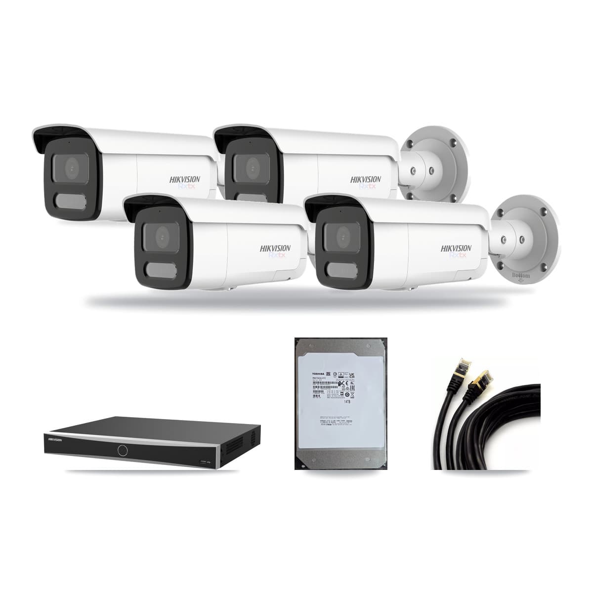 Hikvision 16-channel CCTV kit: 4 cameras (4× 4K Bullet), 14TB hard drive