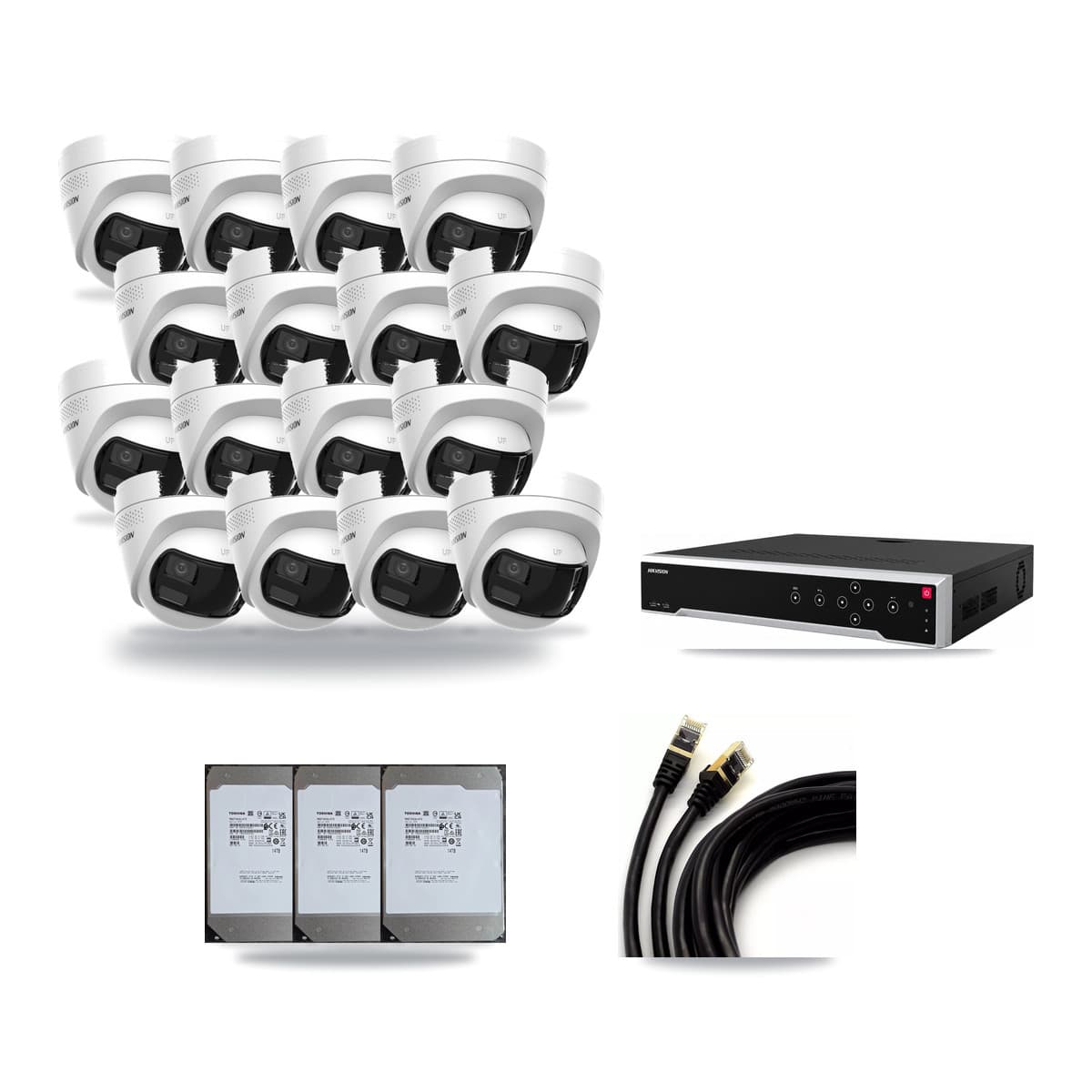 Hikvision 32-Channel 4K CCTV Kit — 16 DS-2CD1383G2P Turret Cameras + 3× 14TB Recording - Image 1