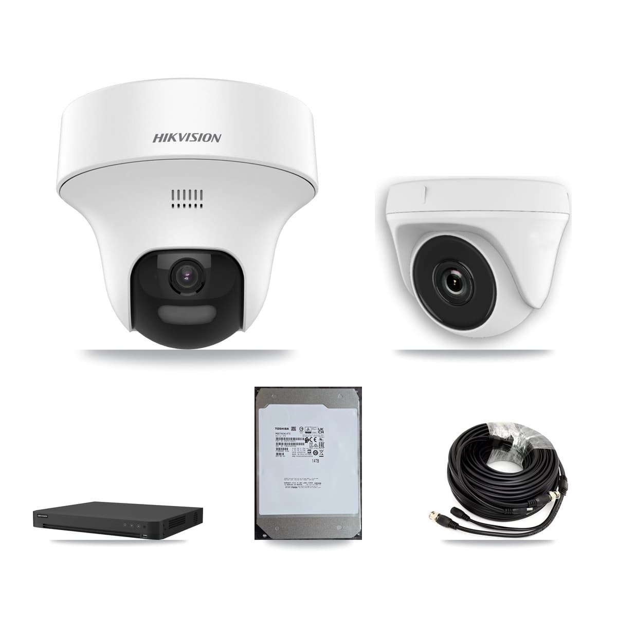 Hikvision 16-Channel 2MP – 5MP CCTV Kit — 6 DS-2CE70K0T 5MP Turret + 2 White HDT-2MP-N20W 2MP Dome Cameras + 14TB Recording