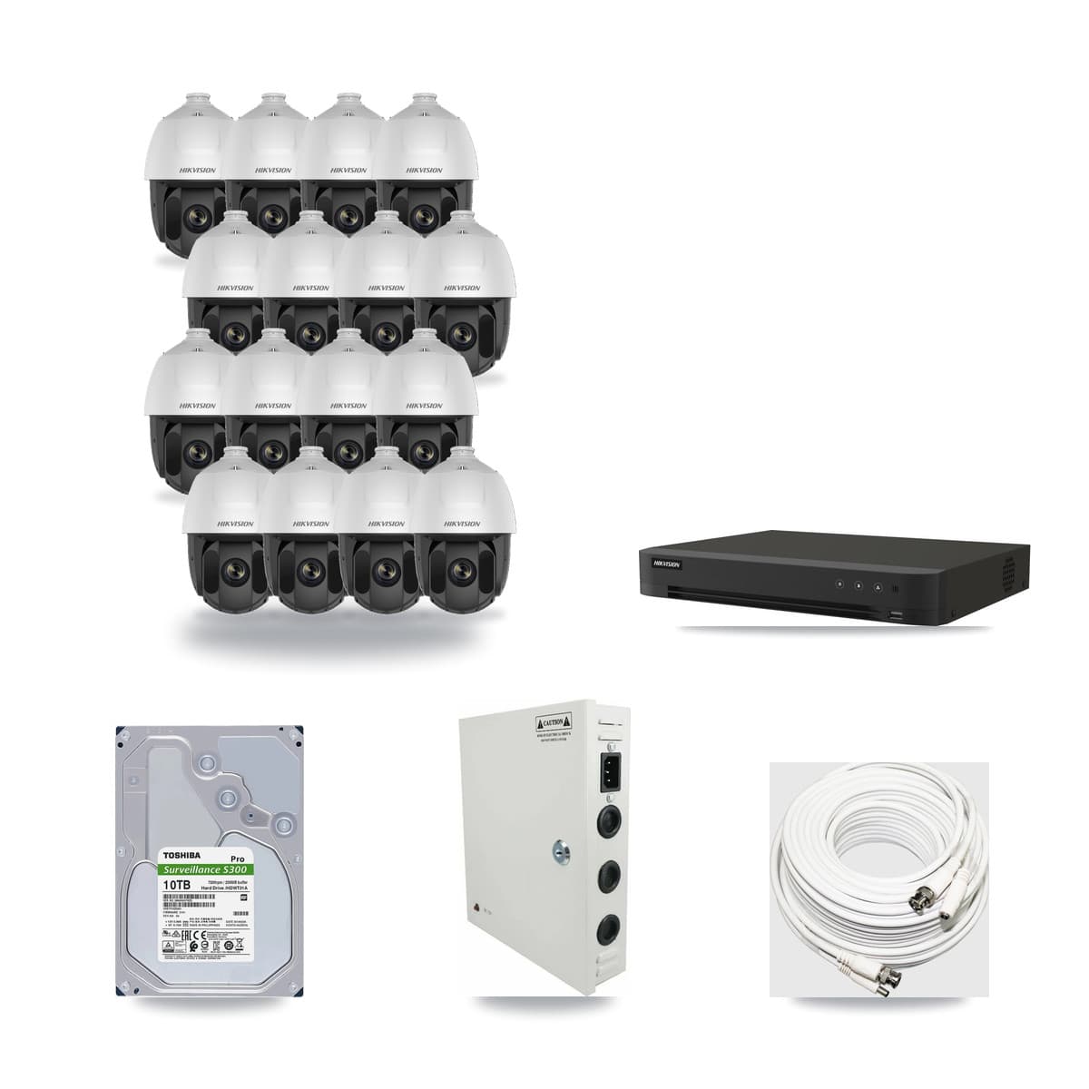 Hikvision 16-Channel 2MP CCTV Kit — 16 DS-2AE5225TI PTZ Cameras + 10TB Recording (IDS-7216HQHI Recorder) - Image 1