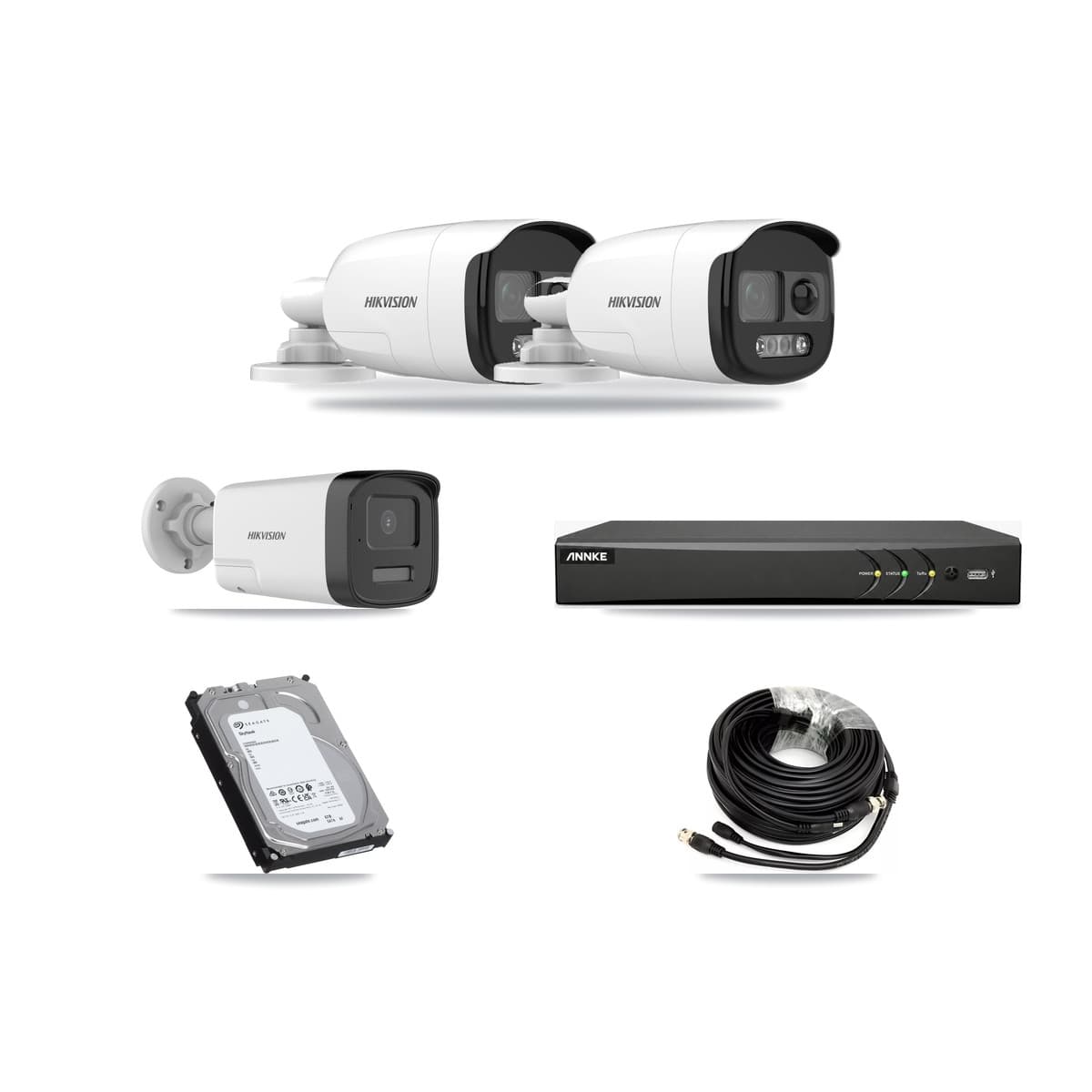 Hikvision & ANNKE 4-Channel 5MP CCTV Kit — 2 DS-2CE12KF3T + 1 DS-2CE17K0T Bullet Cameras + 6TB Recording - Image 1