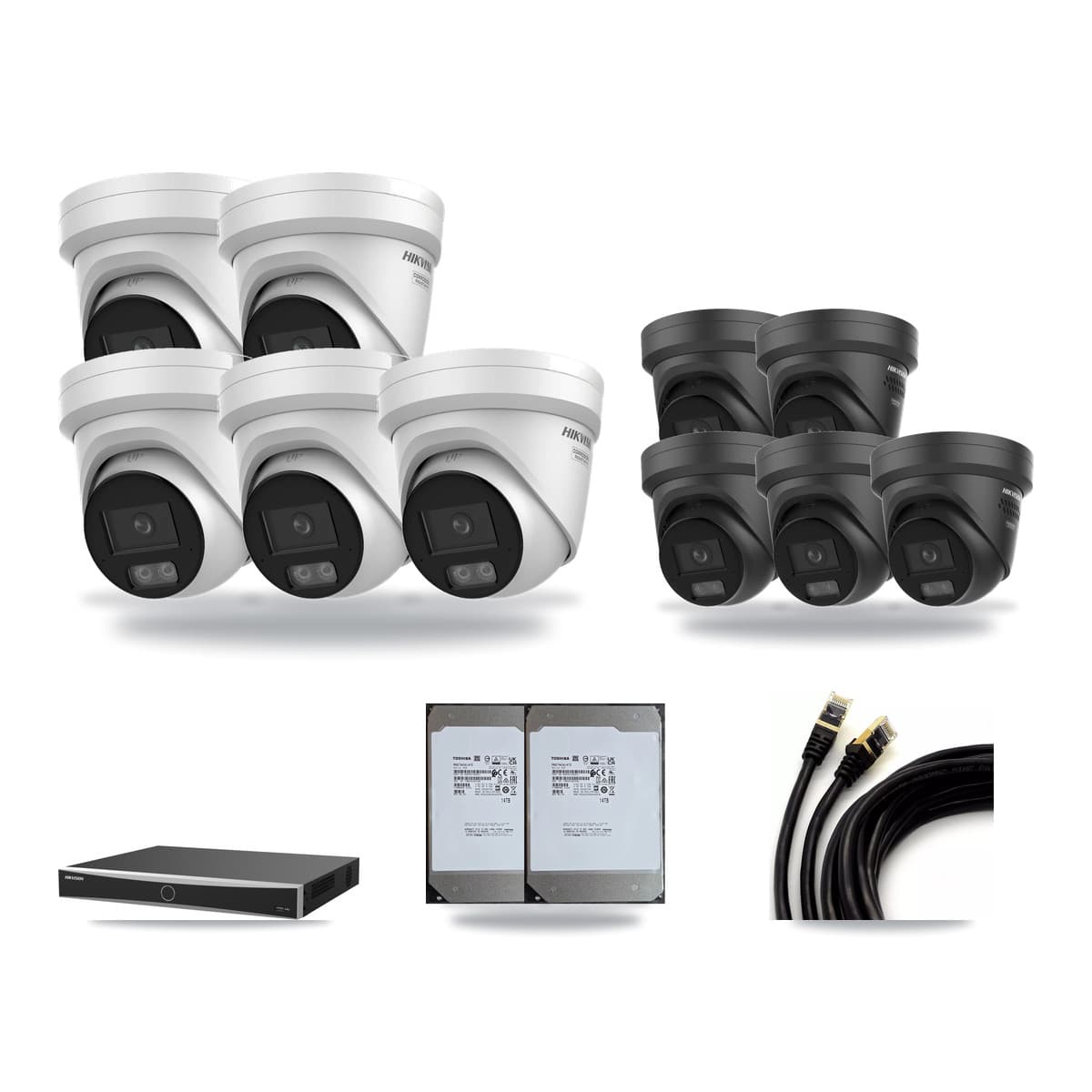Hikvision 16-Channel 4K CCTV Kit — 5 + 5 Black Turret Cameras + 2× 14TB Recording - Image 1